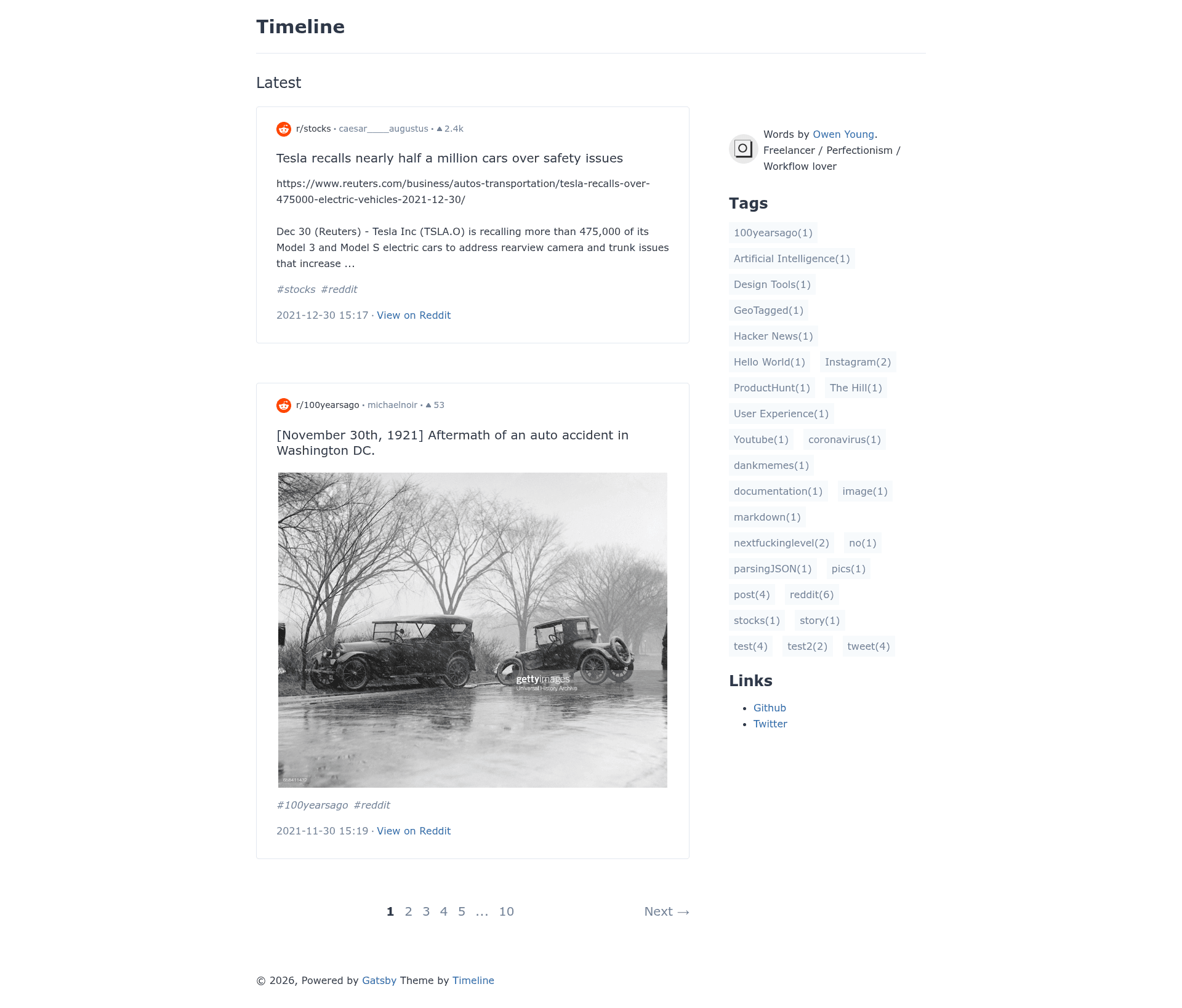 screenshot of Gatsby Theme Timeline on template0.com