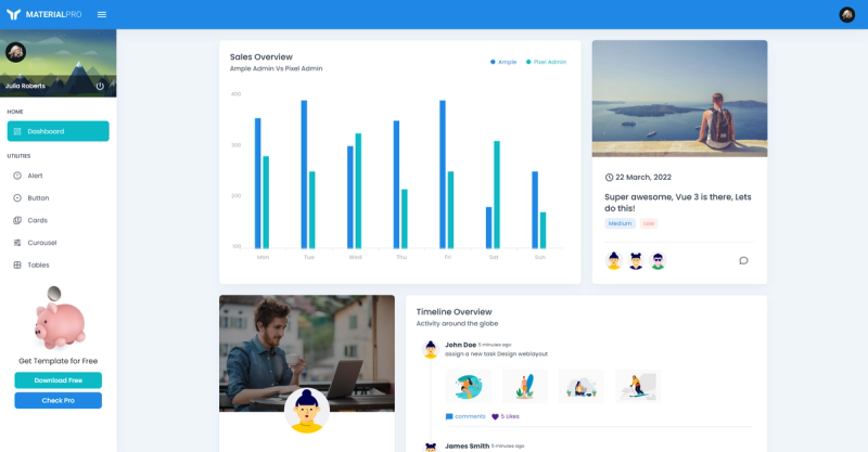 Image for MaterialPro Vuetify Admin Lite(dashboard vue template) on template0.com