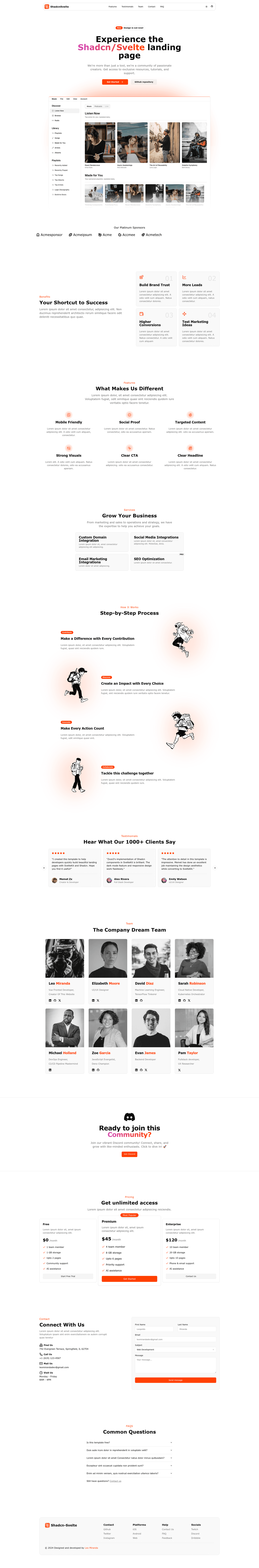 screenshot of Shadcn SvelteKit Landing Page on template0.com