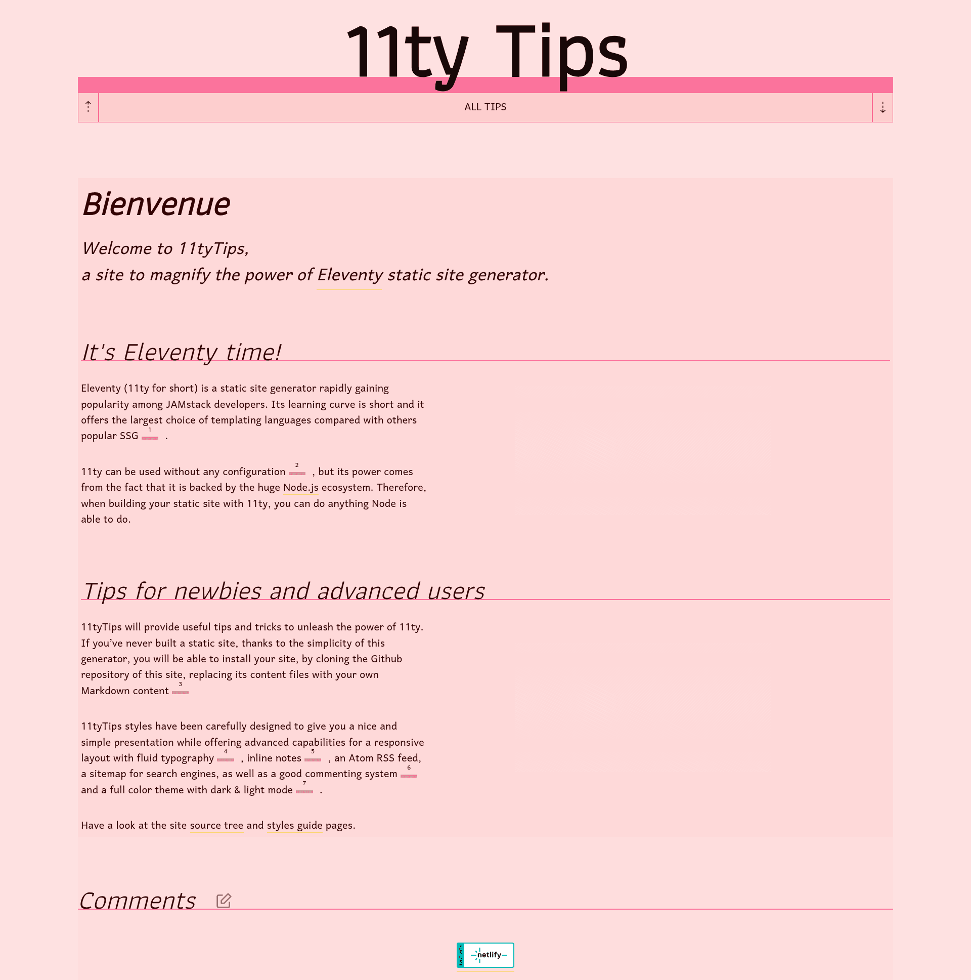 screenshot of 11tyFrame on template0.com