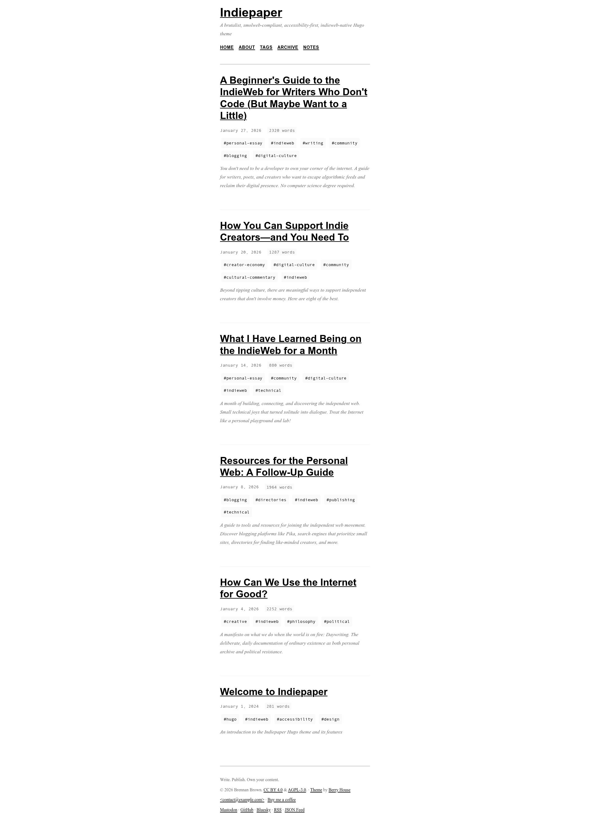screenshot of Indiepaper on template0.com