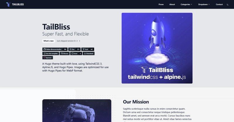 Image for TailBliss(business hugo template) on template0.com