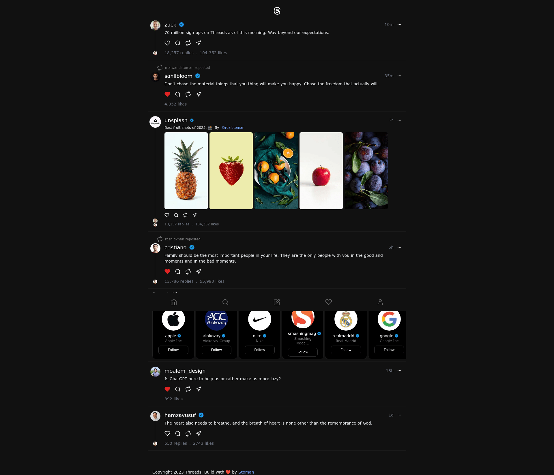 screenshot of Threads App React on template0.com
