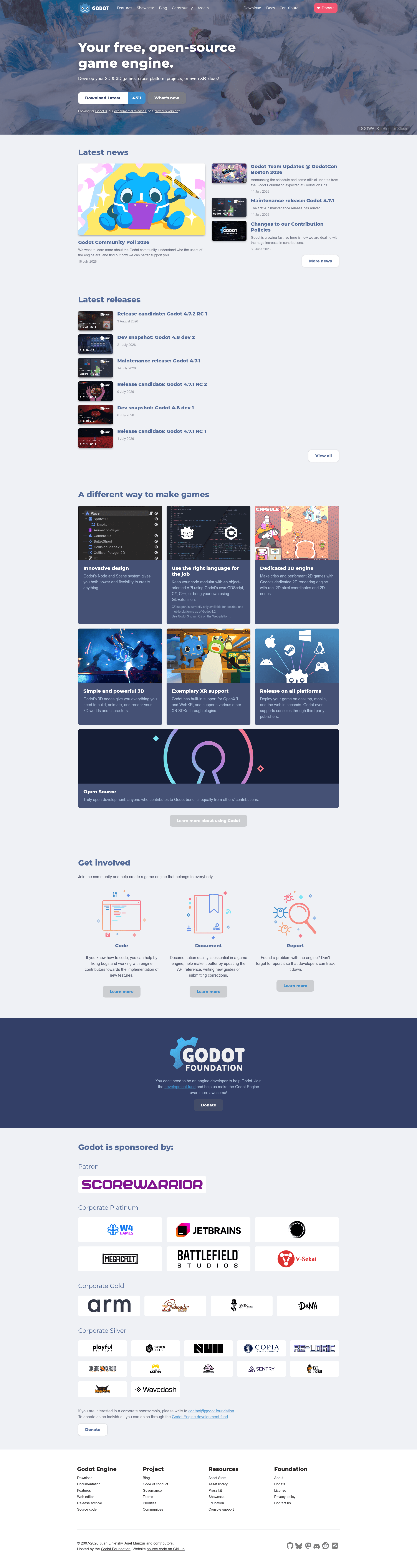 screenshot of Godot Website on template0.com