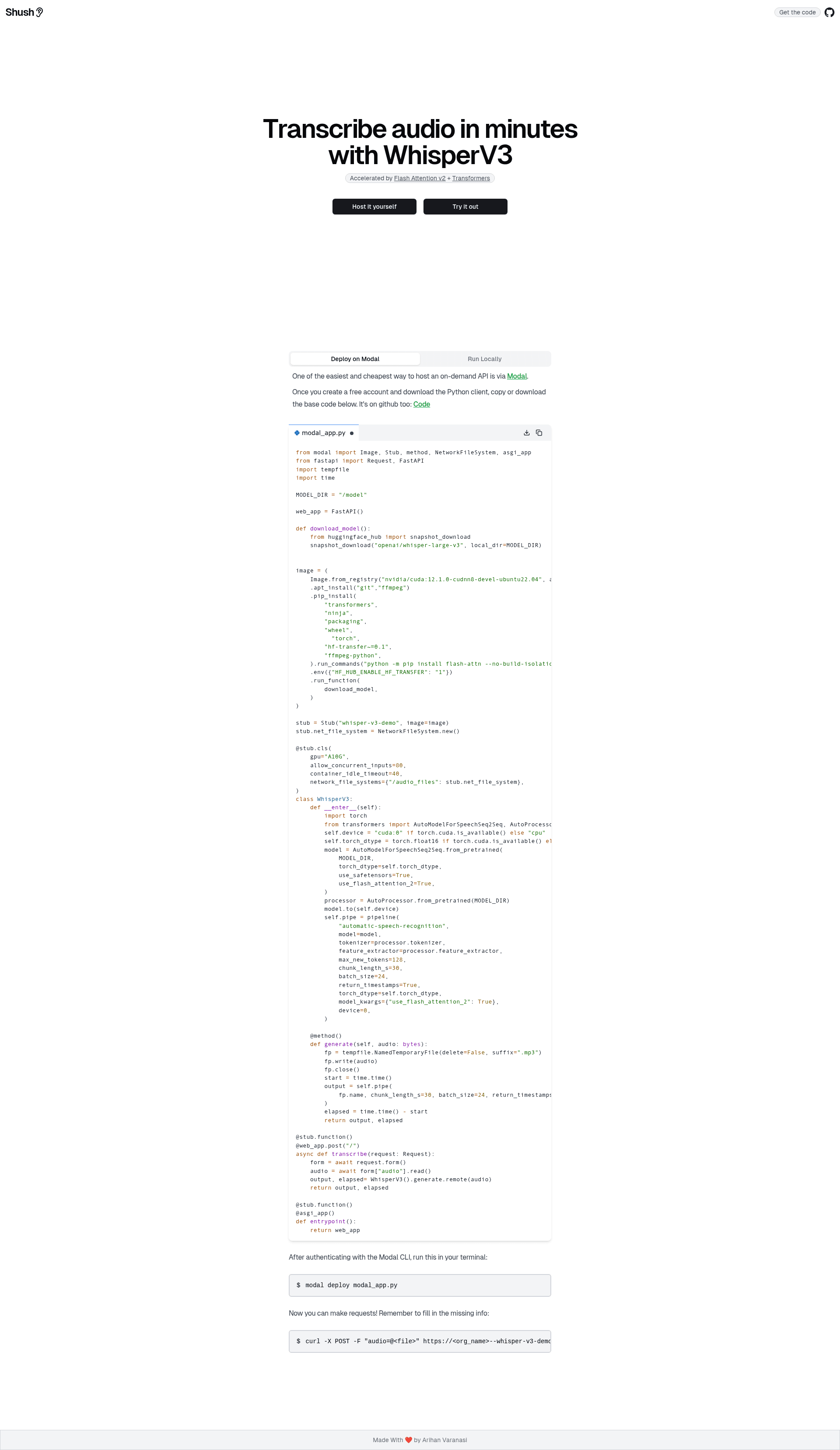 screenshot of Shush on template0.com