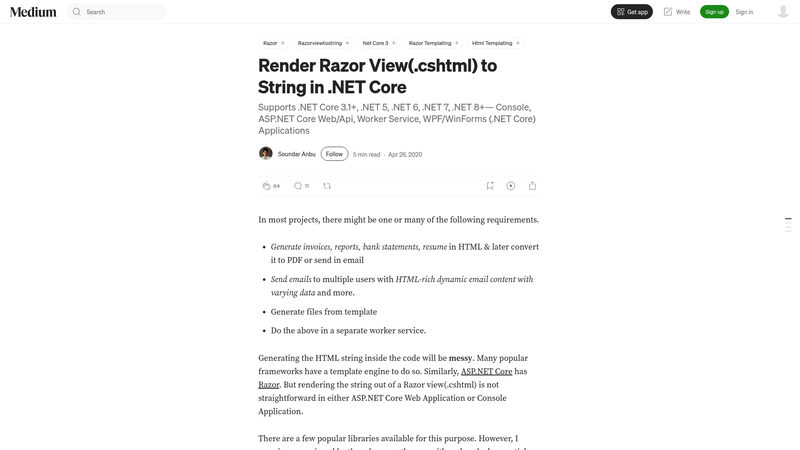 Image for Razor.Templating.Core on template0.com