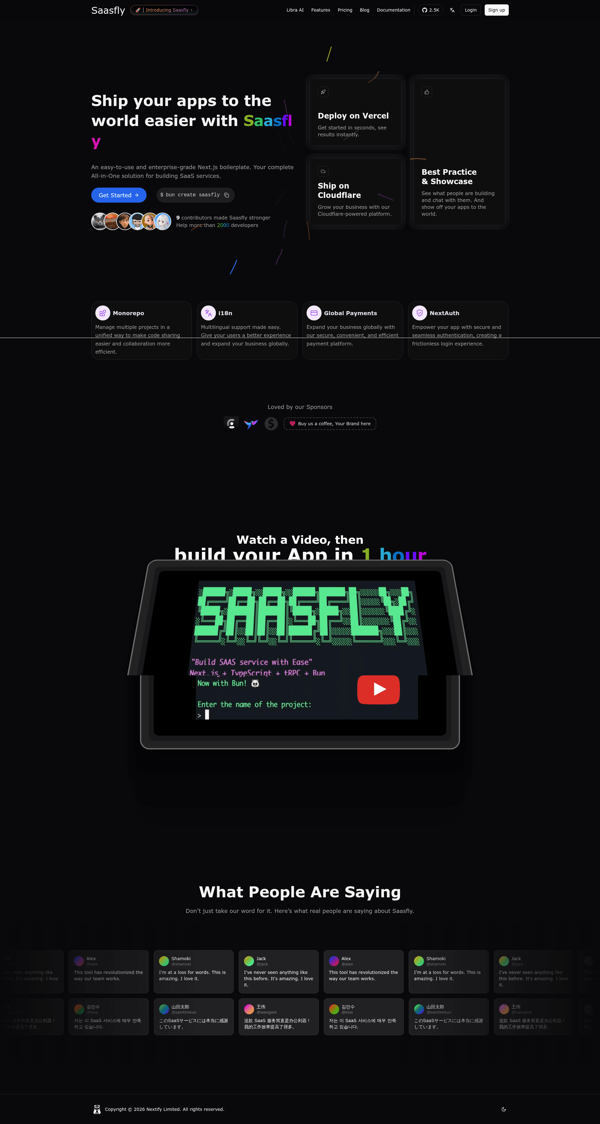 screenshot of Saasfly on template0.com