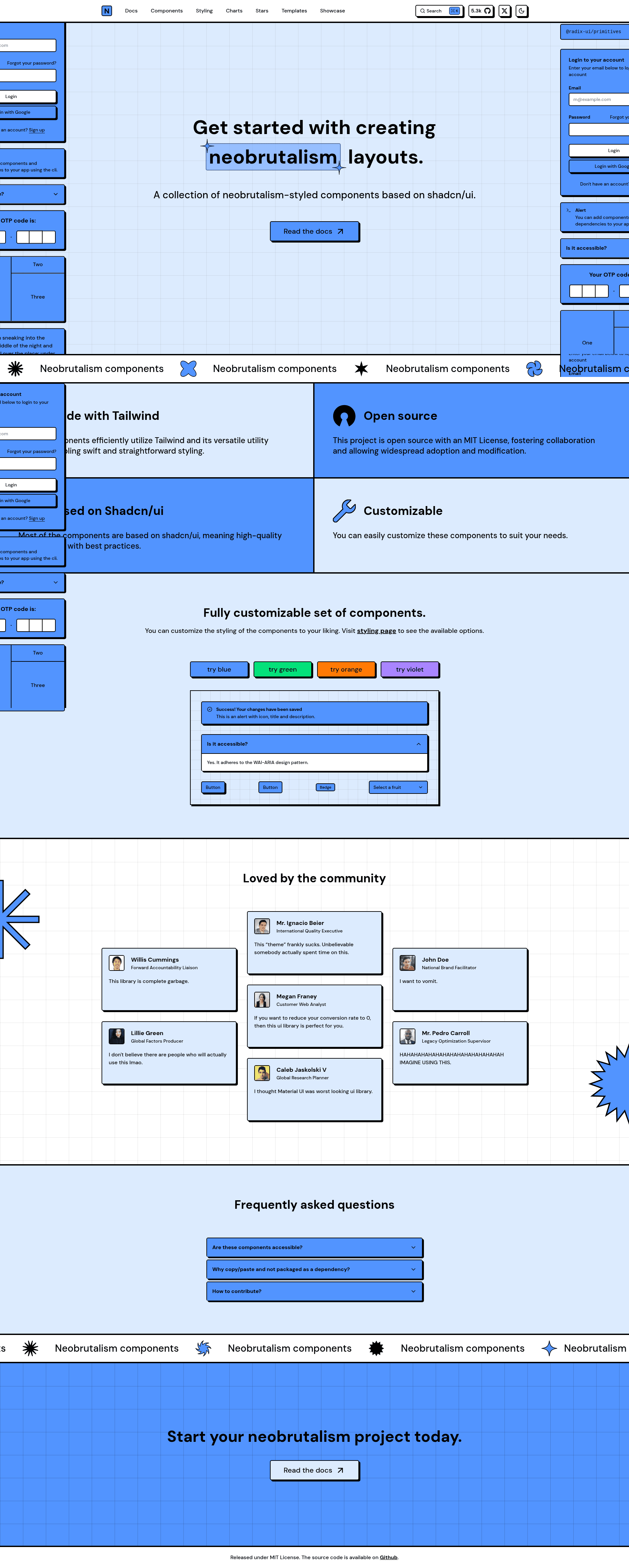 screenshot of Neobrutalism Components on template0.com