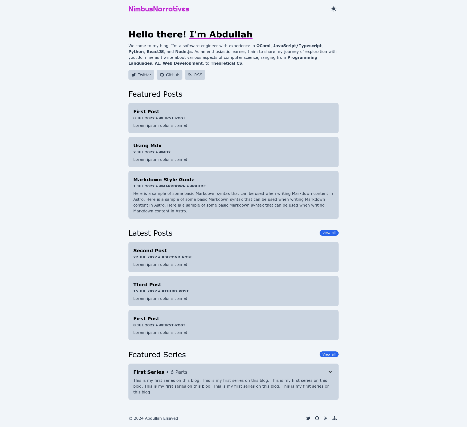 screenshot of Nimbus Narratives on template0.com