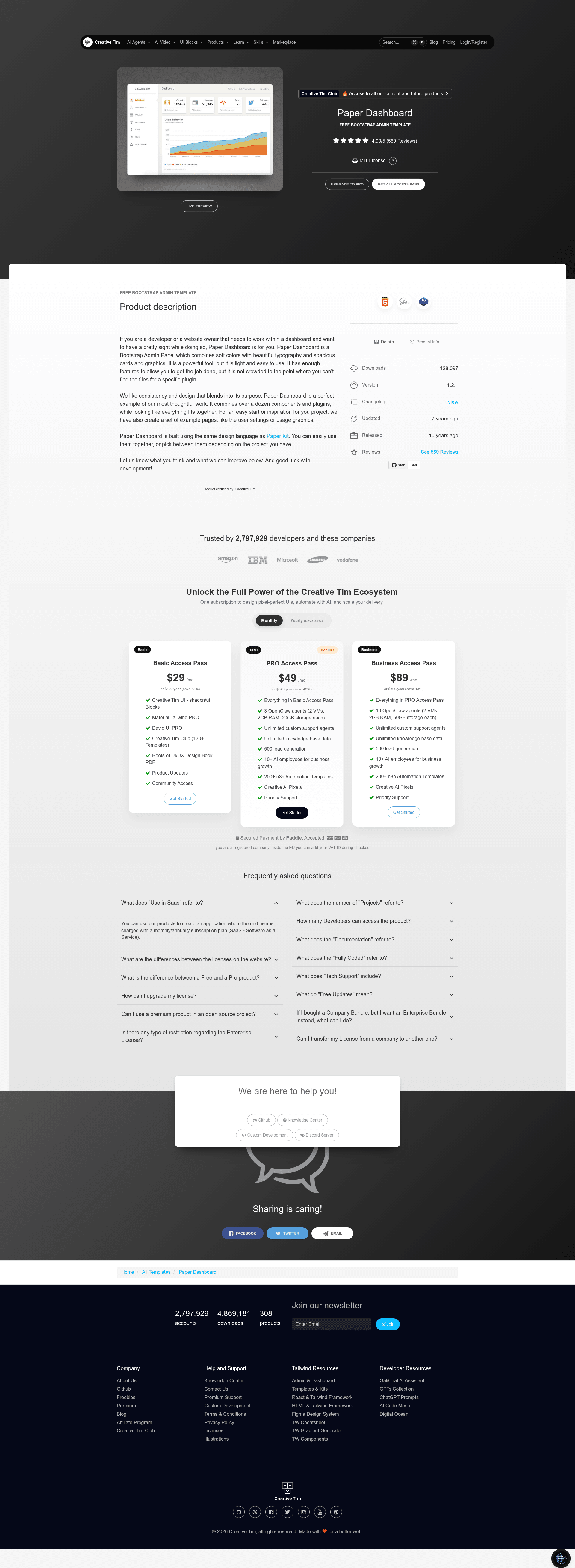 screenshot of Vue Paper Dashboard on template0.com
