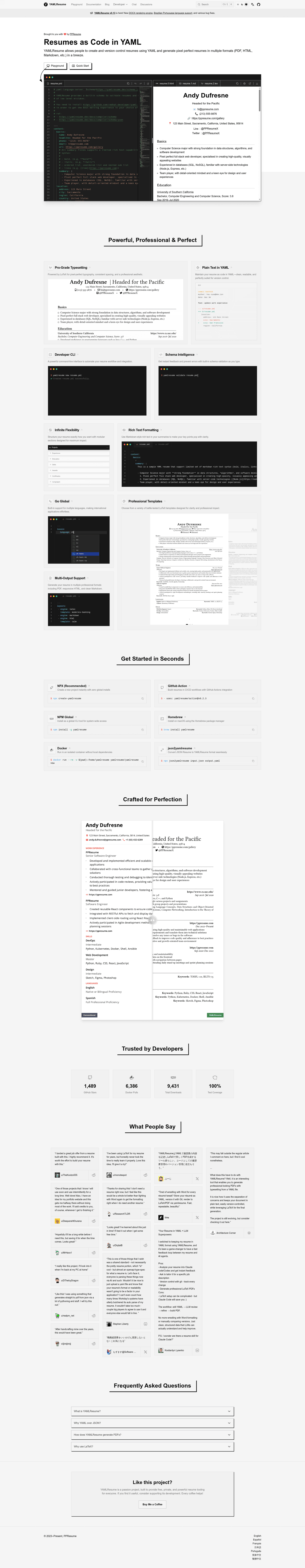 screenshot of YAMLResume on template0.com