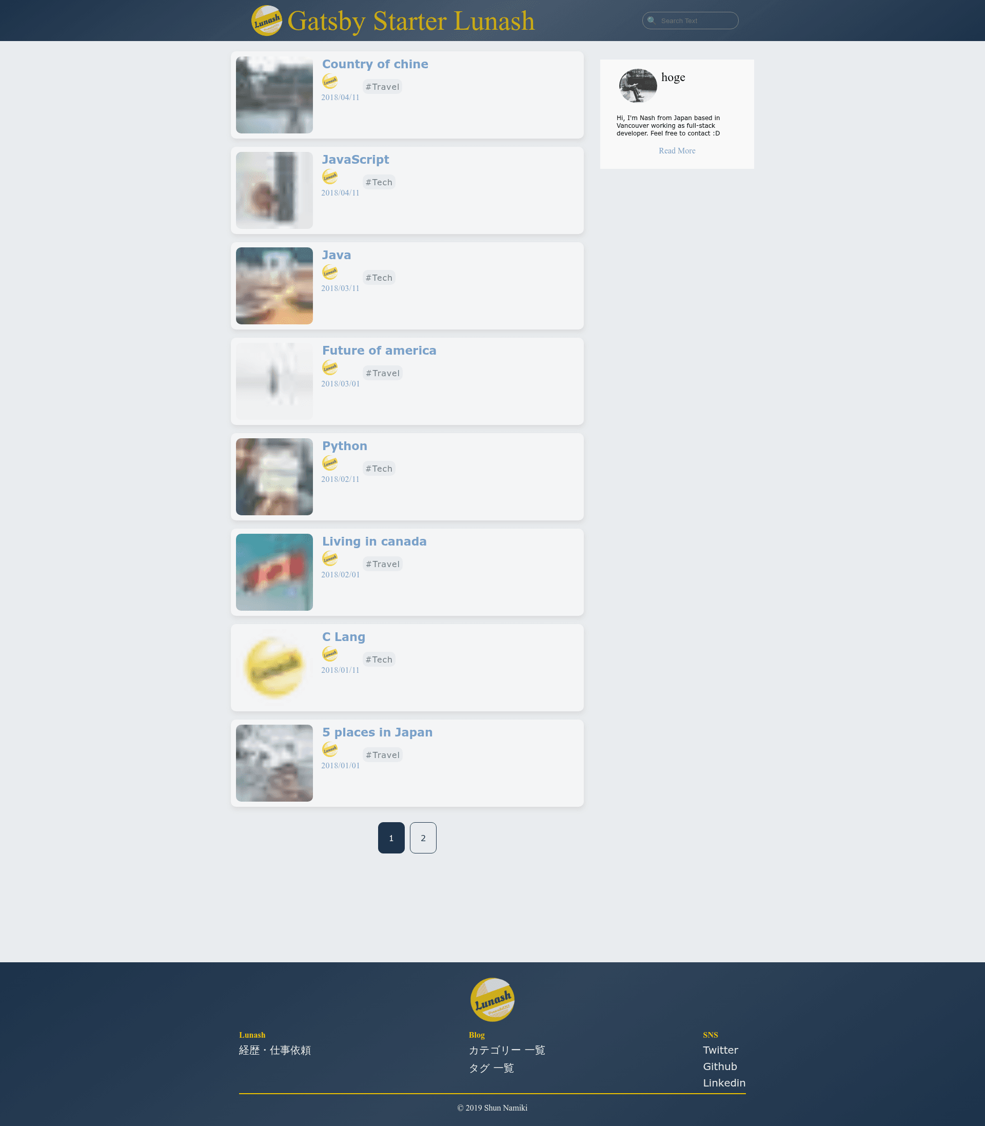 screenshot of Gatsby Starter Lunash on template0.com