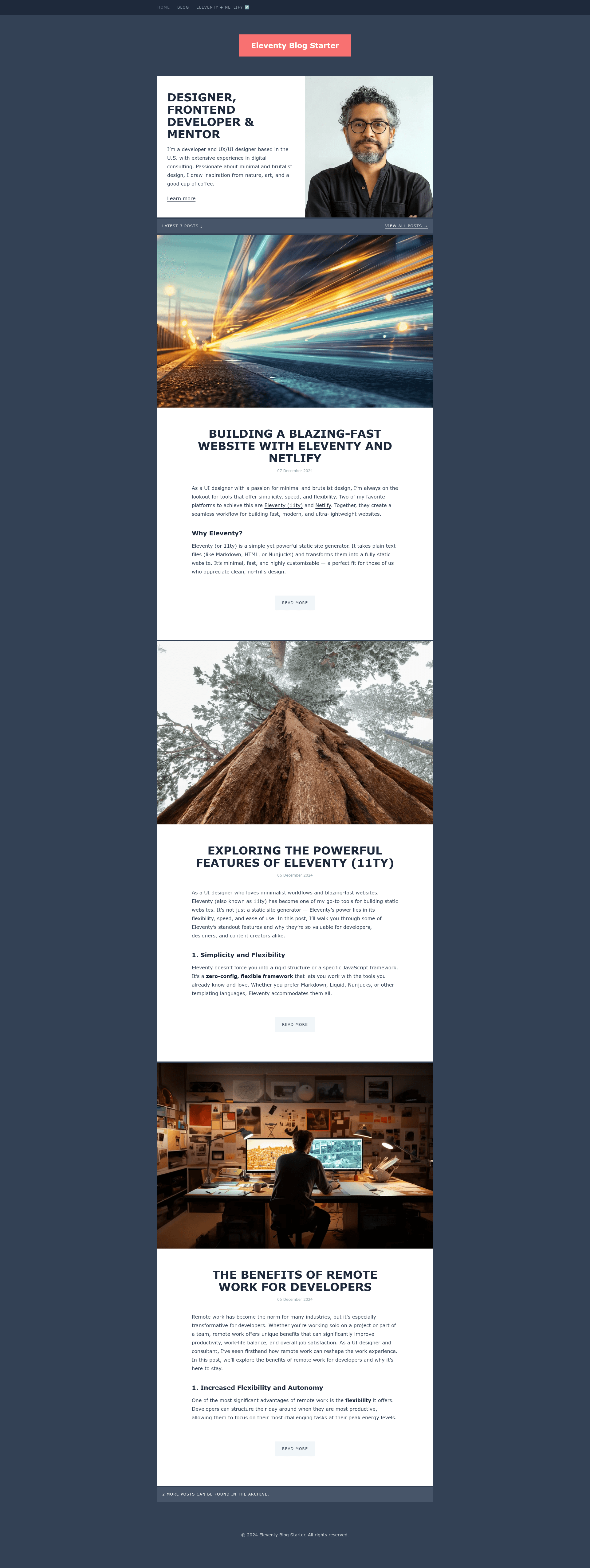 screenshot of Eleventy Blog Starter on template0.com