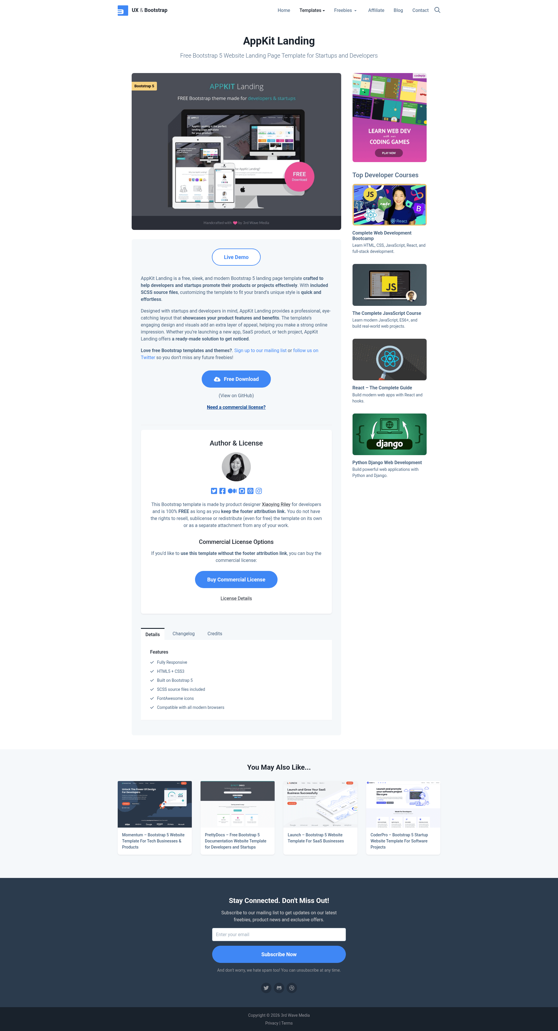 screenshot of AppKit Landing on template0.com