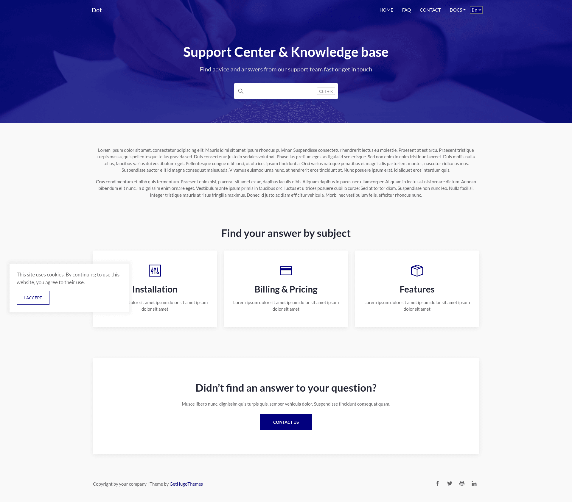 screenshot of Dot Hugo on template0.com