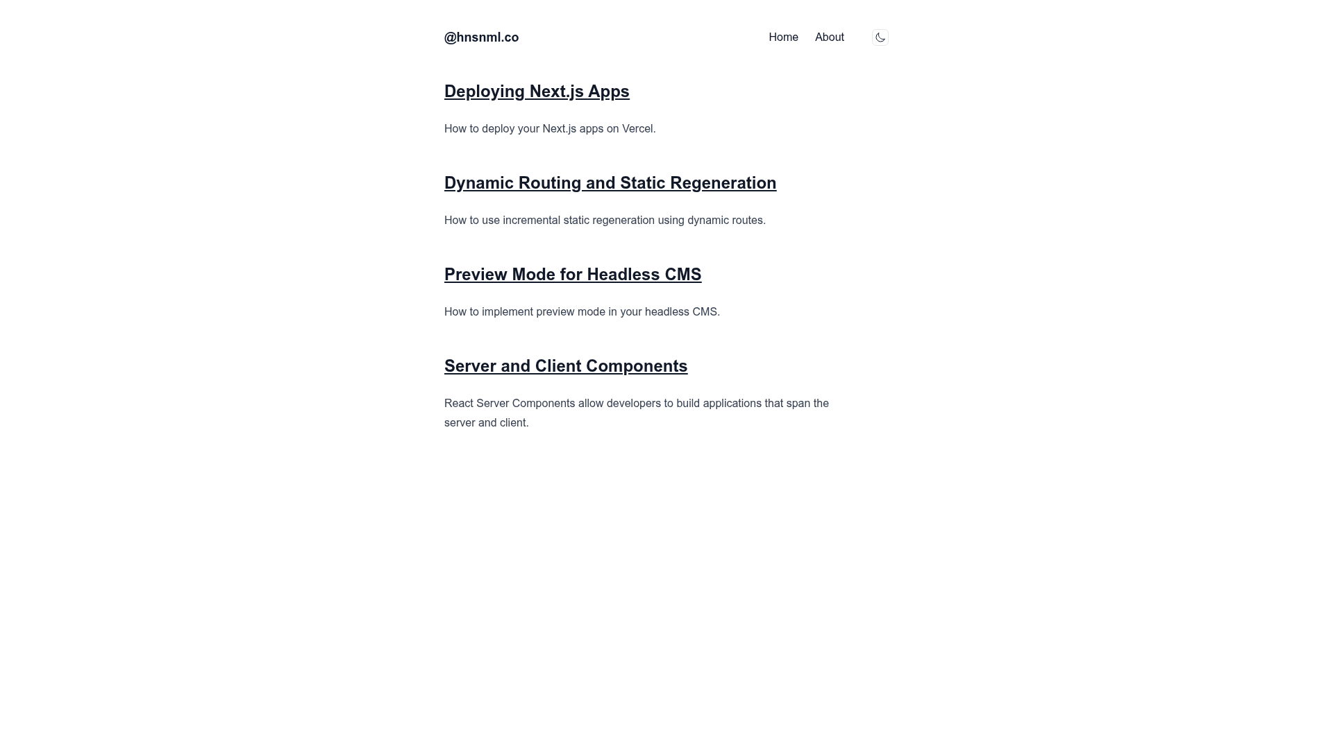 screenshot of Next.js + Contentlayer on template0.com