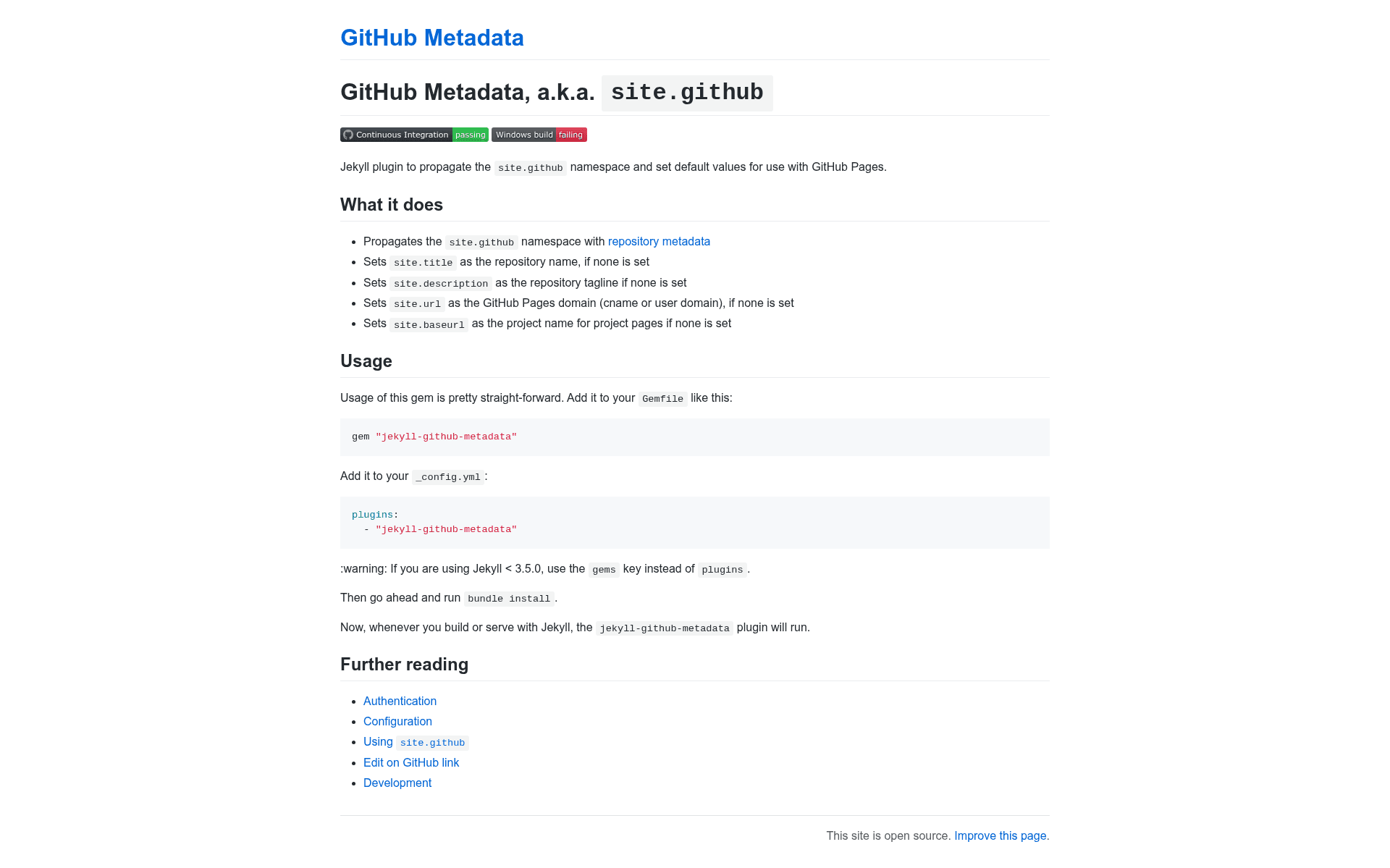 screenshot of GitHub Metadata on template0.com