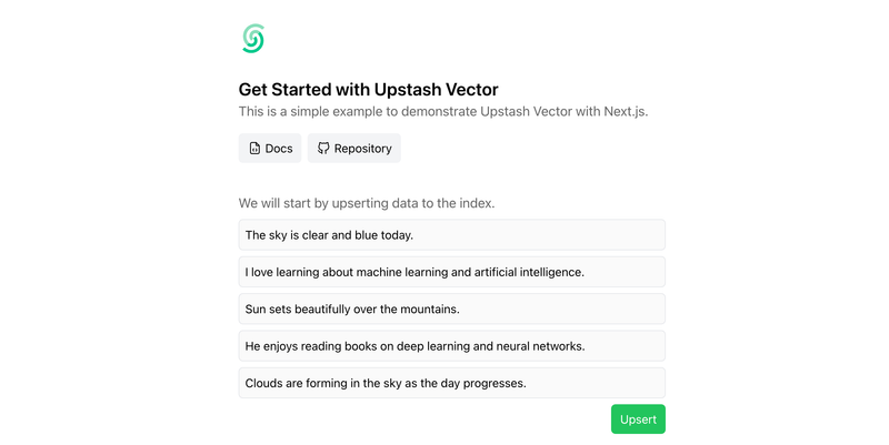 Image for Upstash Vector & Next.js Example on template0.com Image for Upstash Vector & Next.js Example on template0.com