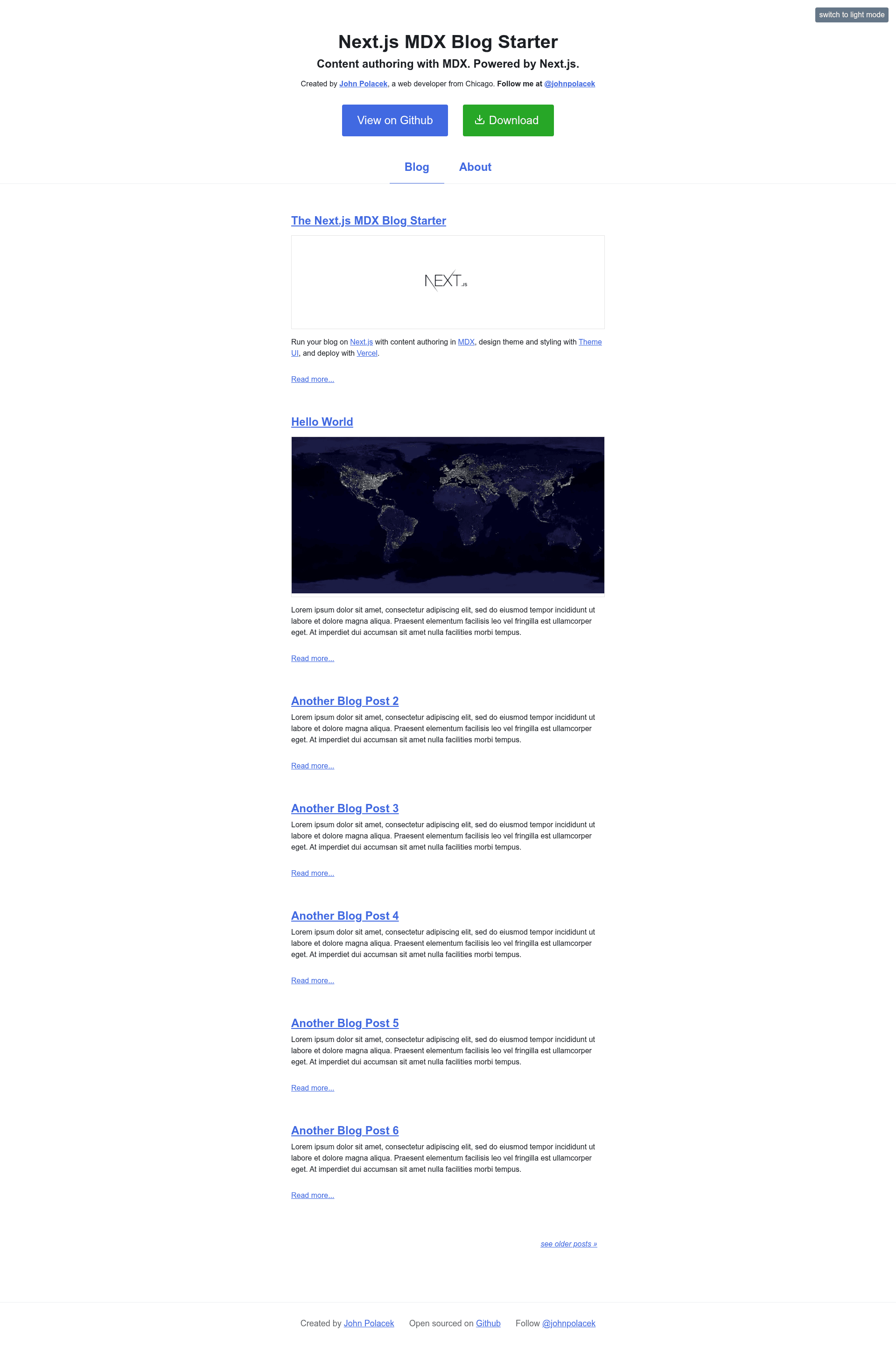 screenshot of Next.js MDX Blog Starter on template0.com