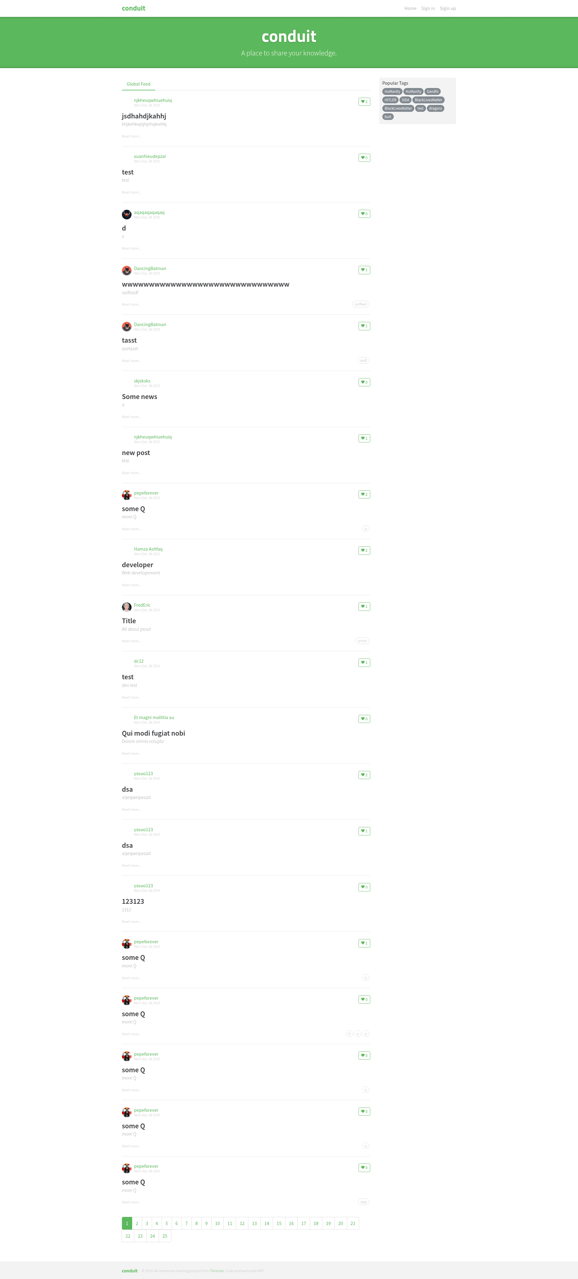 screenshot of Nuxt RealWorld Example App on template0.com