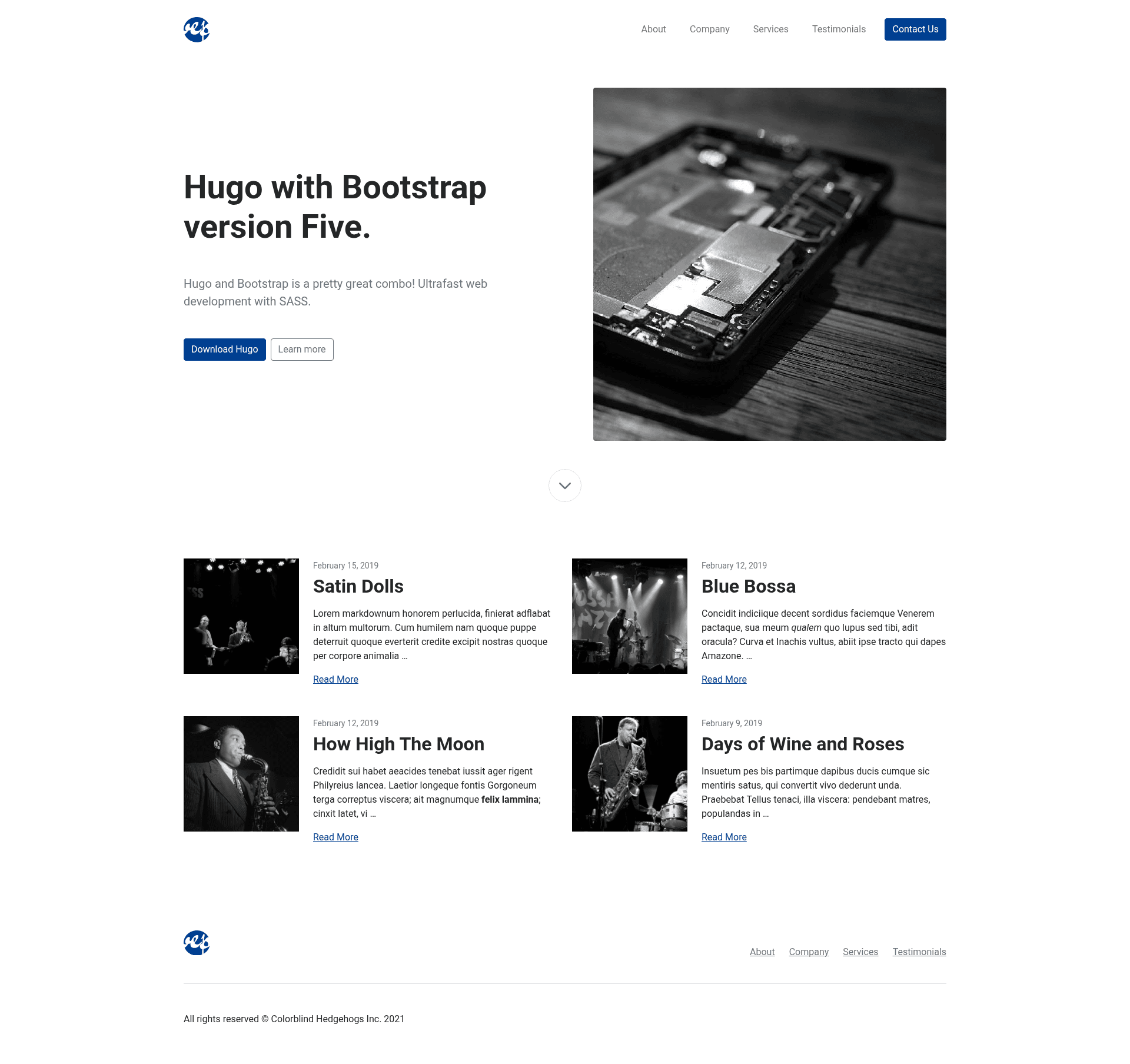 screenshot of Hugo Bootstrap Starter on template0.com