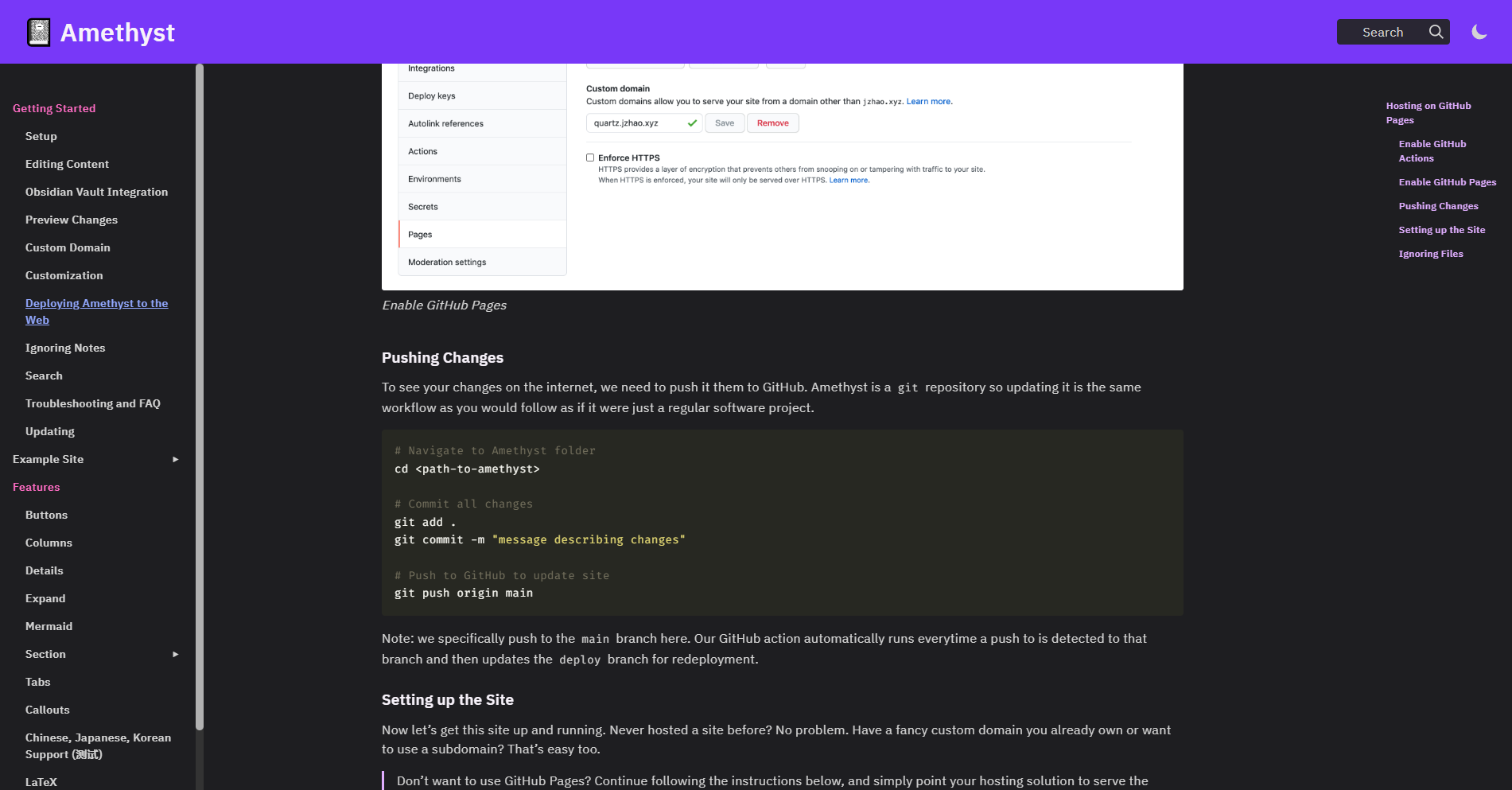 Image for Amethyst(documentation hugo template) on template0.com