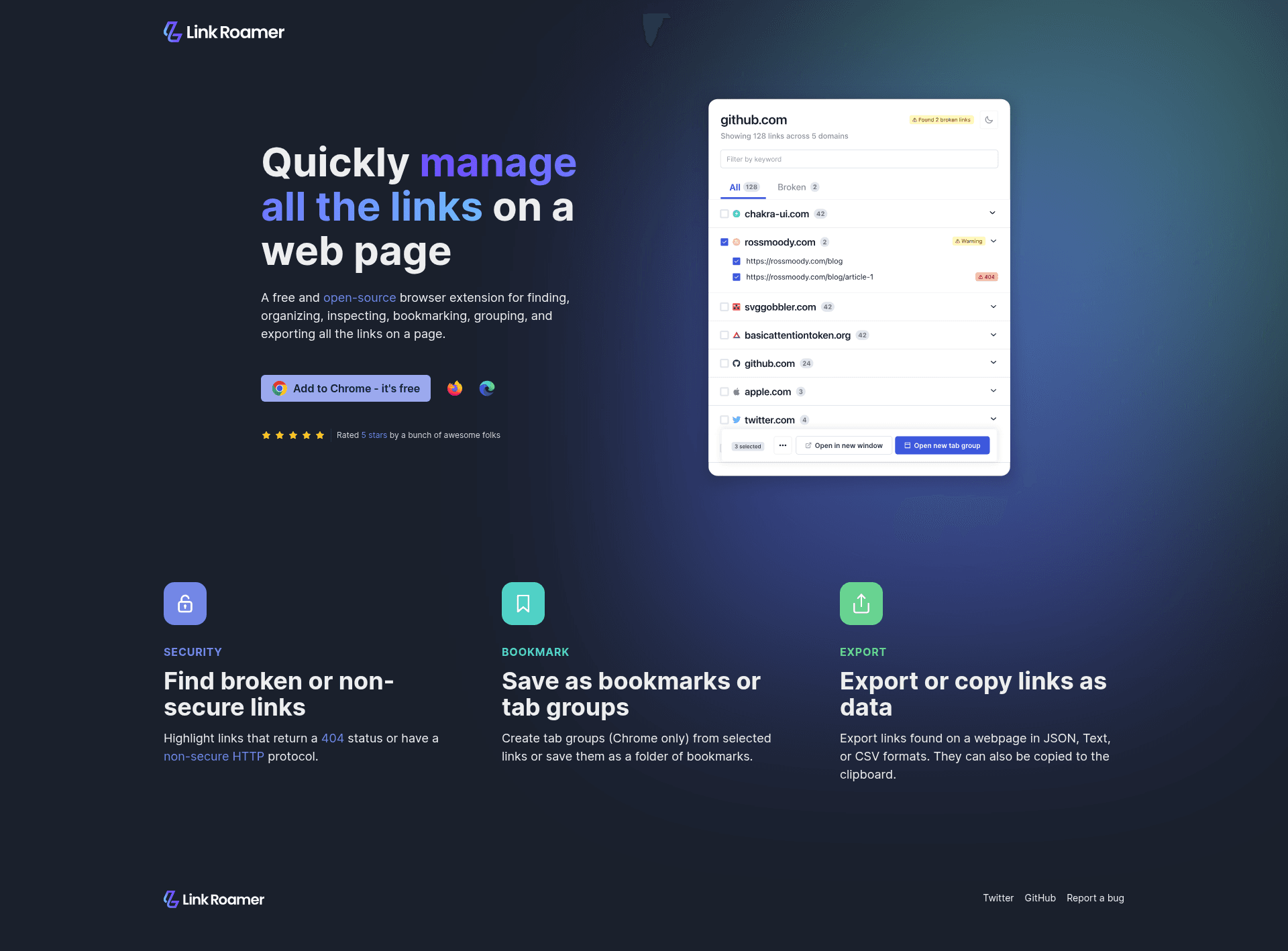 screenshot of Link Roamer Website on template0.com