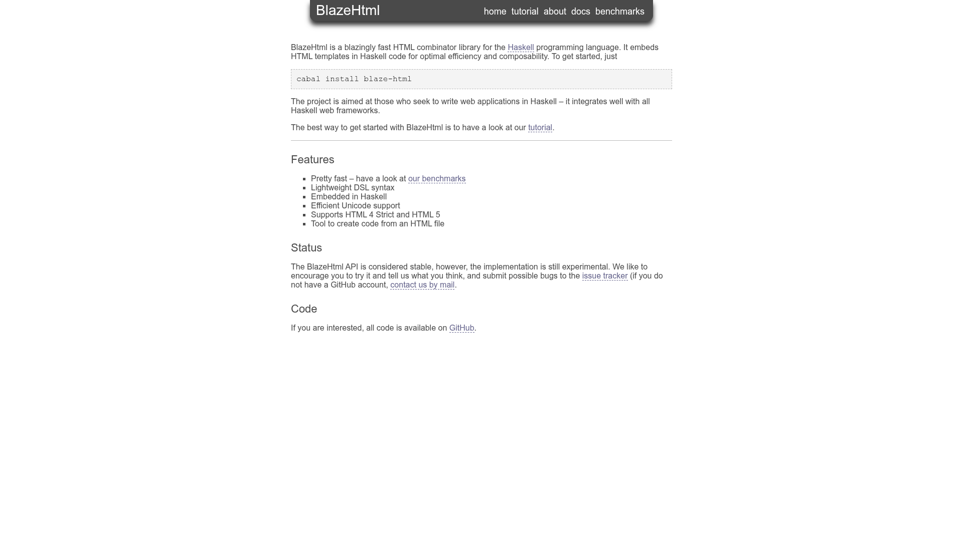 screenshot of BlazeHtml on template0.com