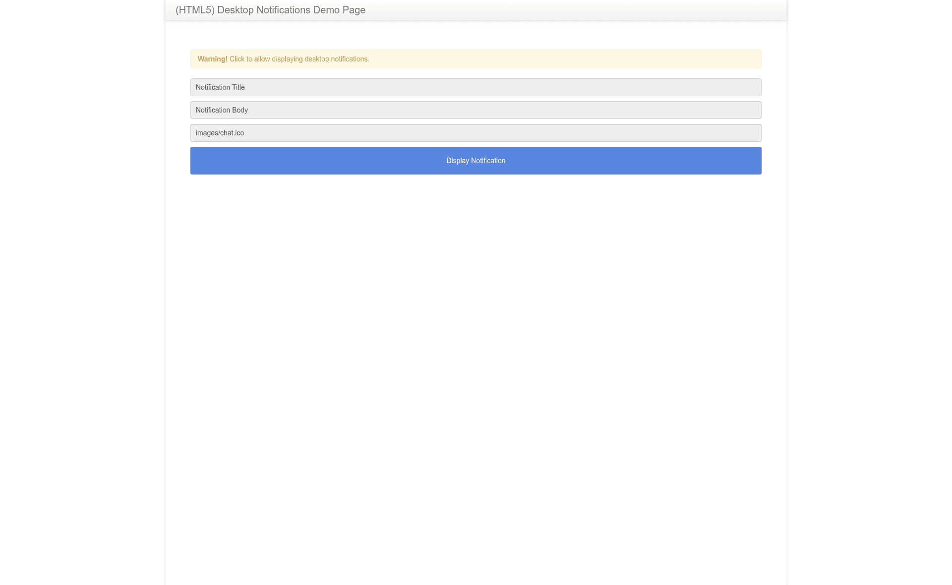 screenshot of HTML5 Desktop Notifications on template0.com