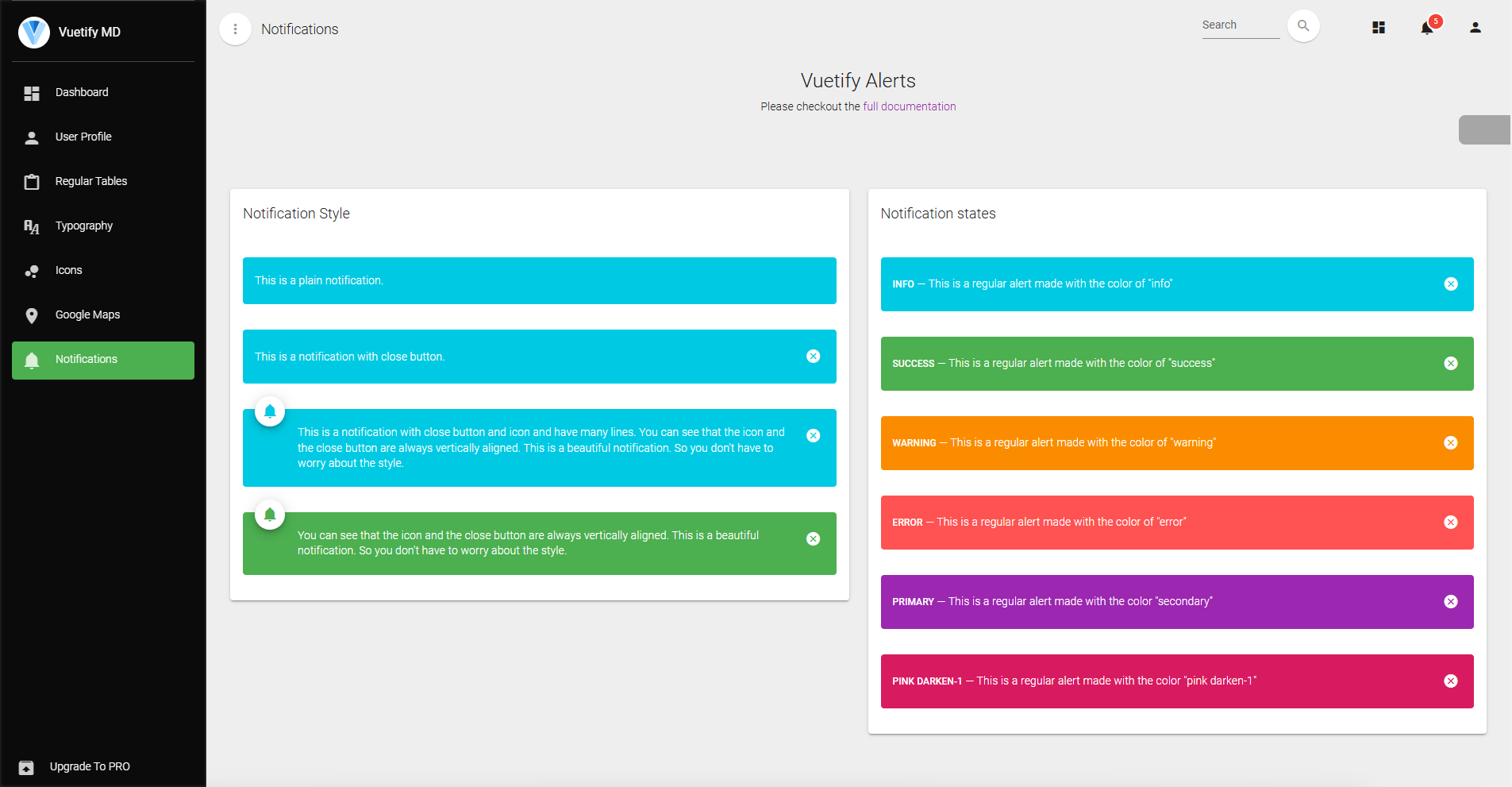 Image for Vuetify Material Dashboard(dashboard vue template) on template0.com