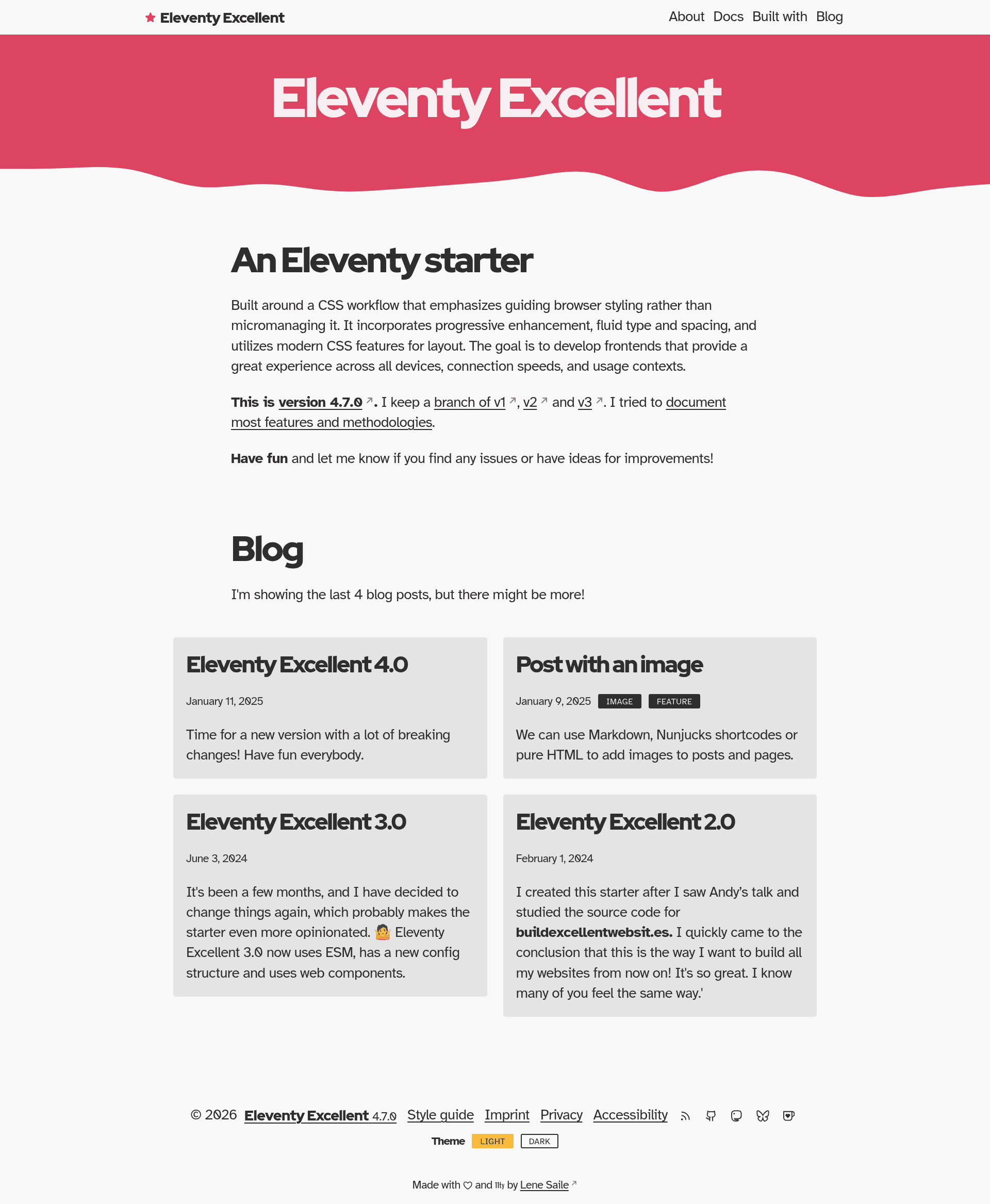 screenshot of Eleventy Excellent on template0.com