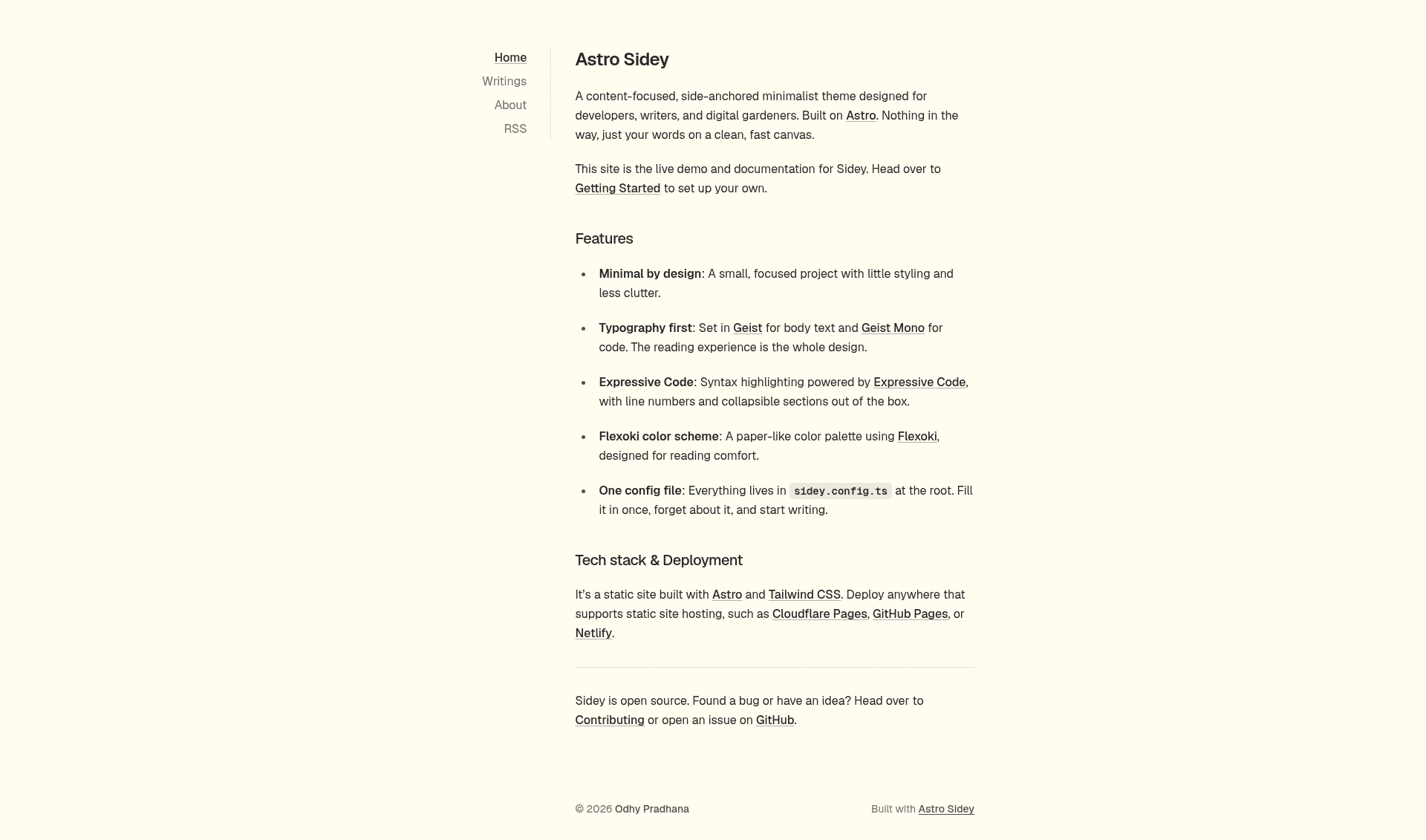 screenshot of Astro Sidey on template0.com