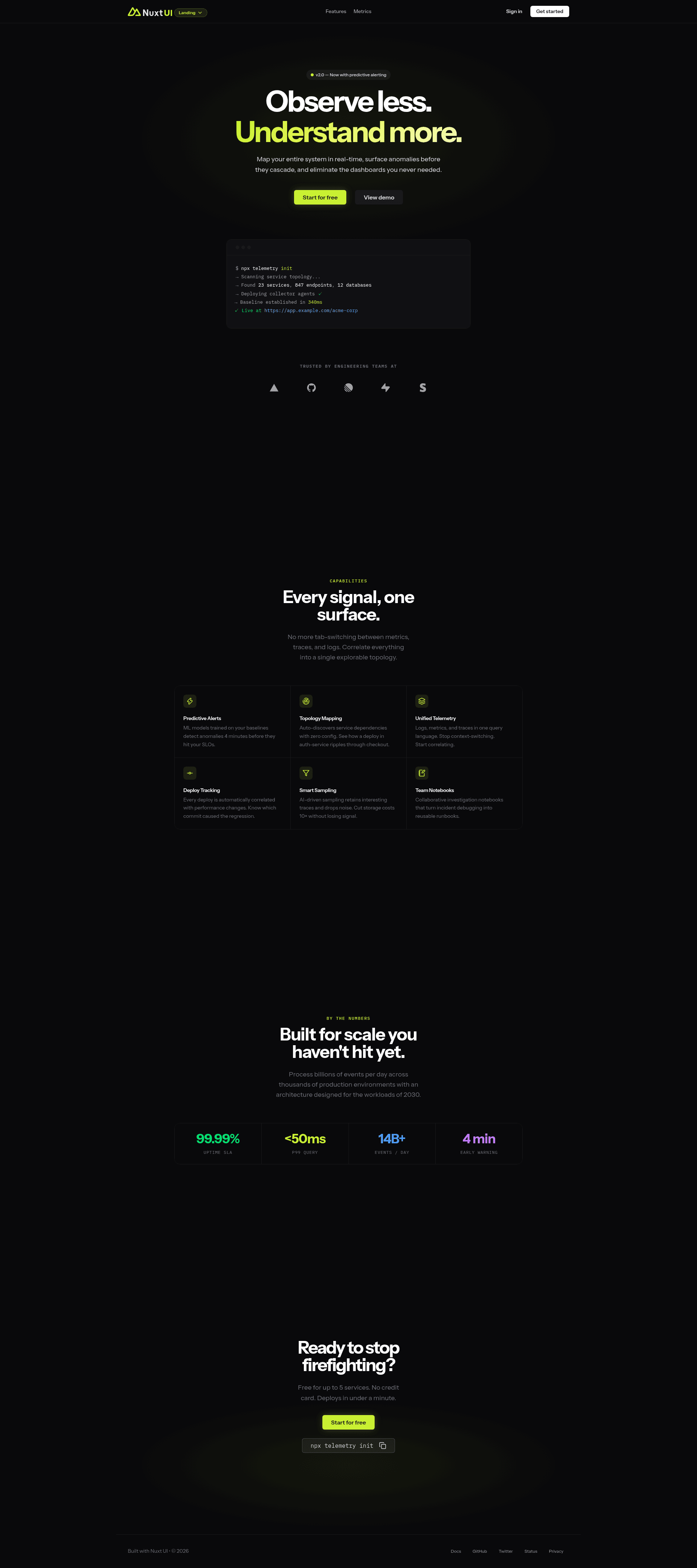 screenshot of Nuxt Landing Template on template0.com
