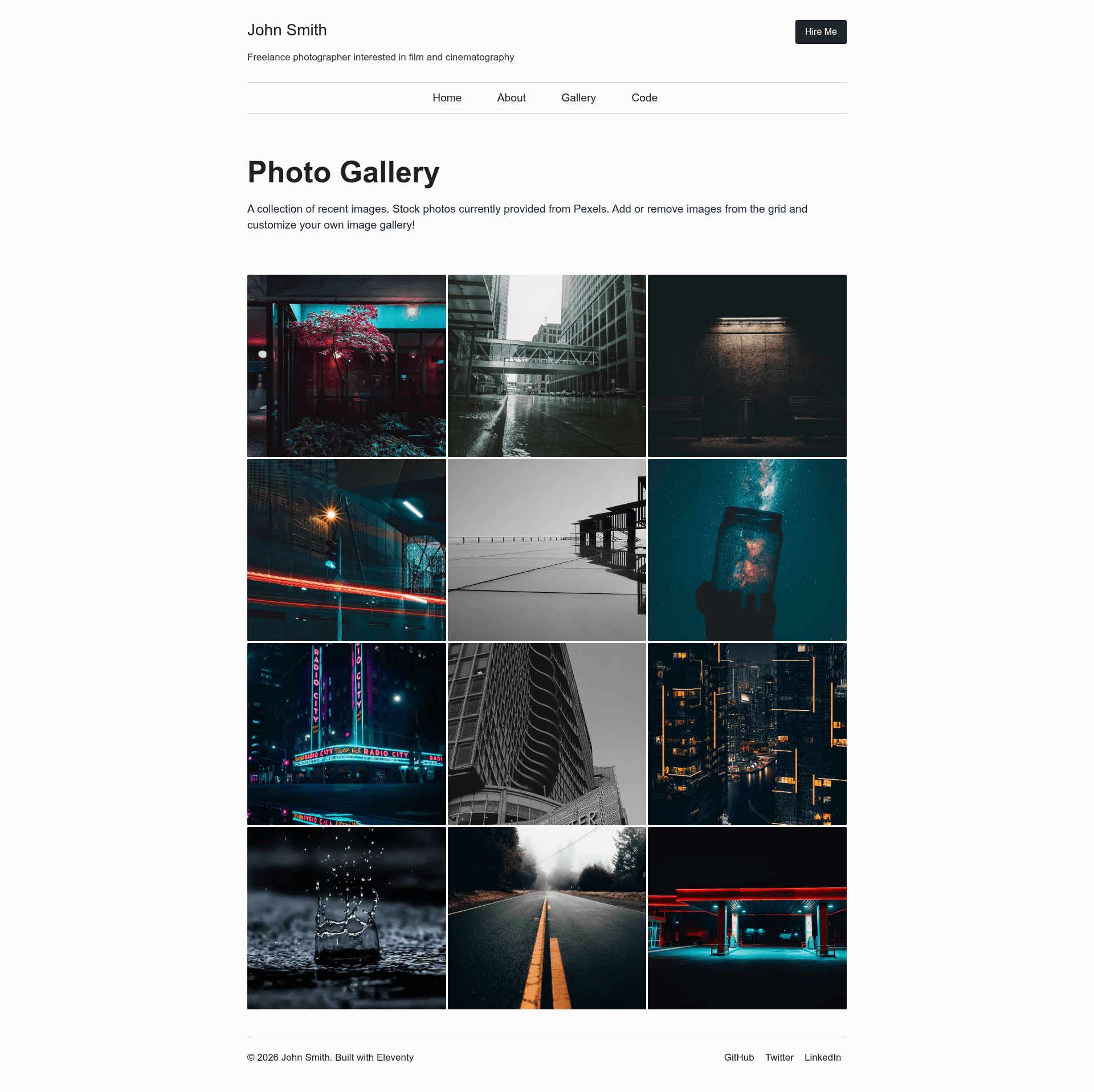 screenshot of Eleventy Photo Gallery on template0.com