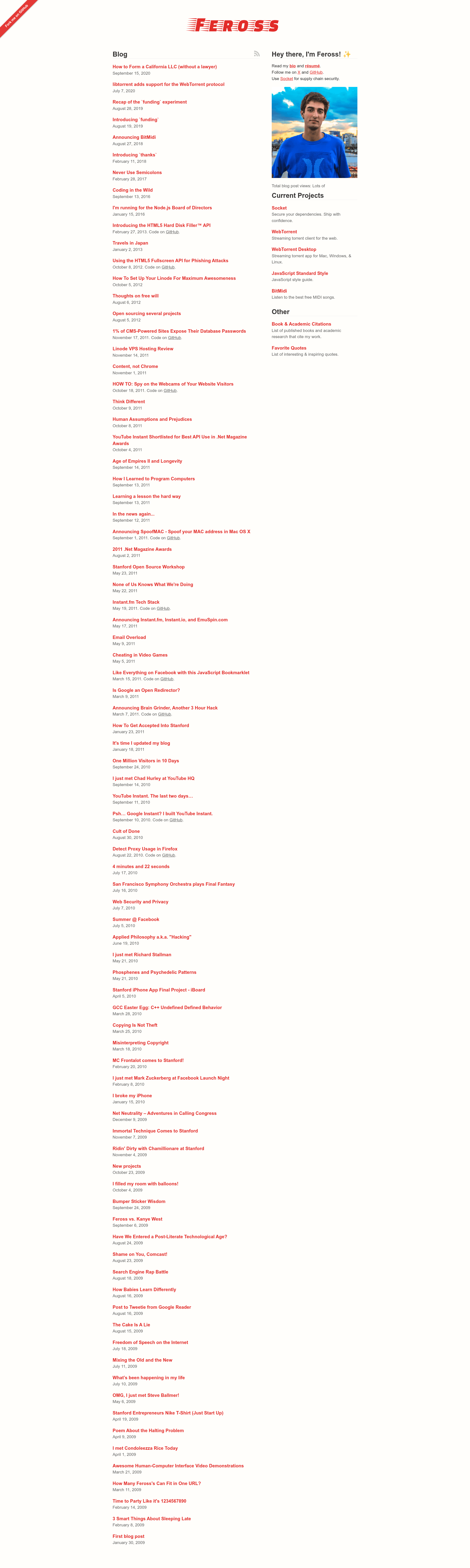 screenshot of Feross.org on template0.com