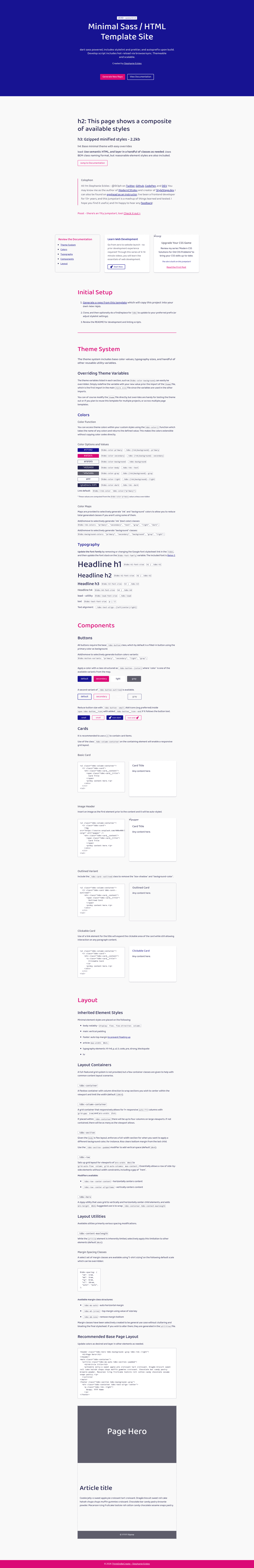 screenshot of HTML / Sass Jumpstart on template0.com