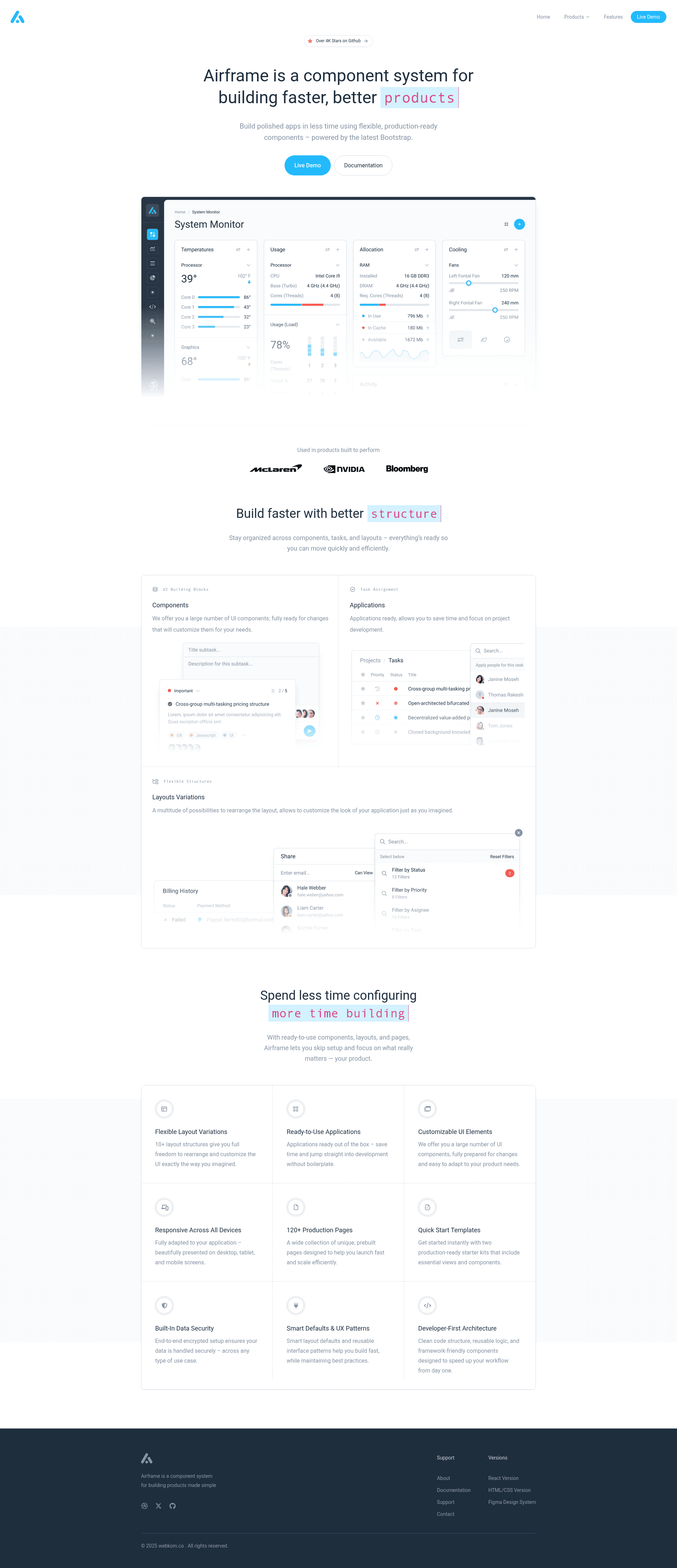screenshot of Airframe React on template0.com