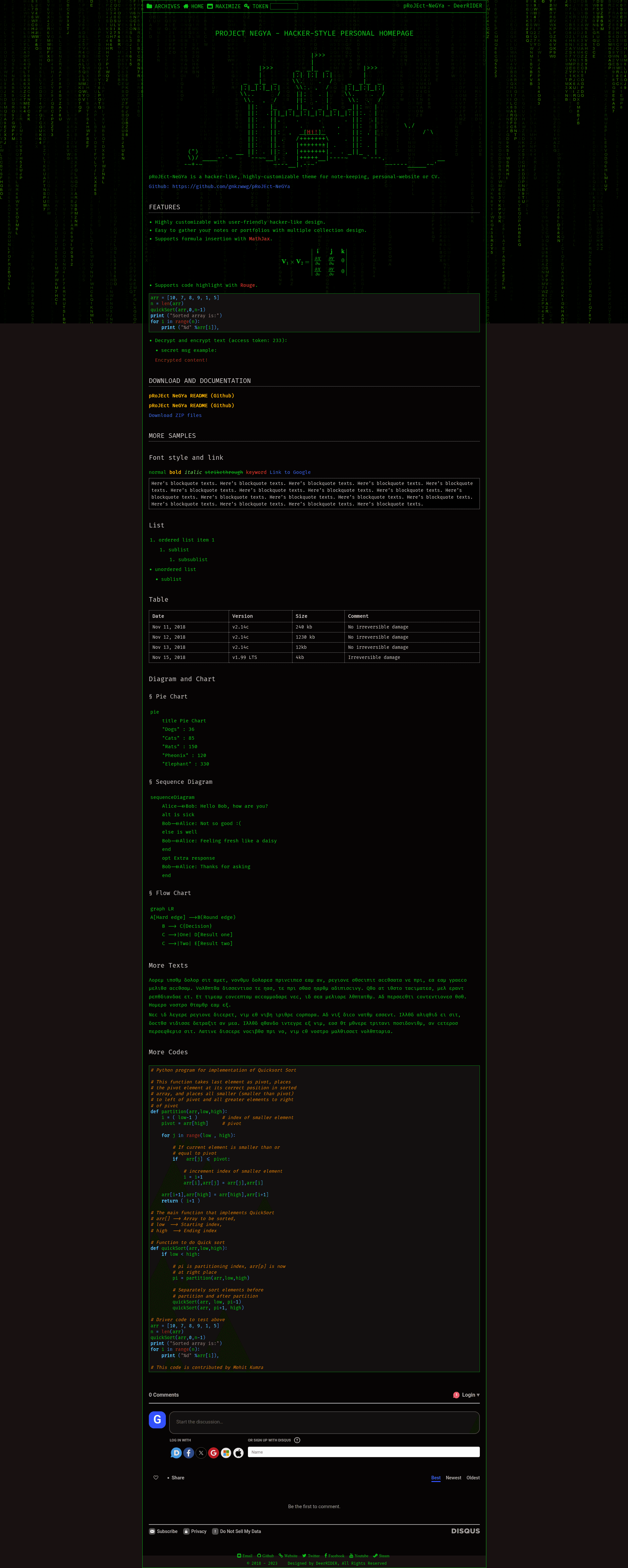 screenshot of pRoJEct-NeGYa on template0.com