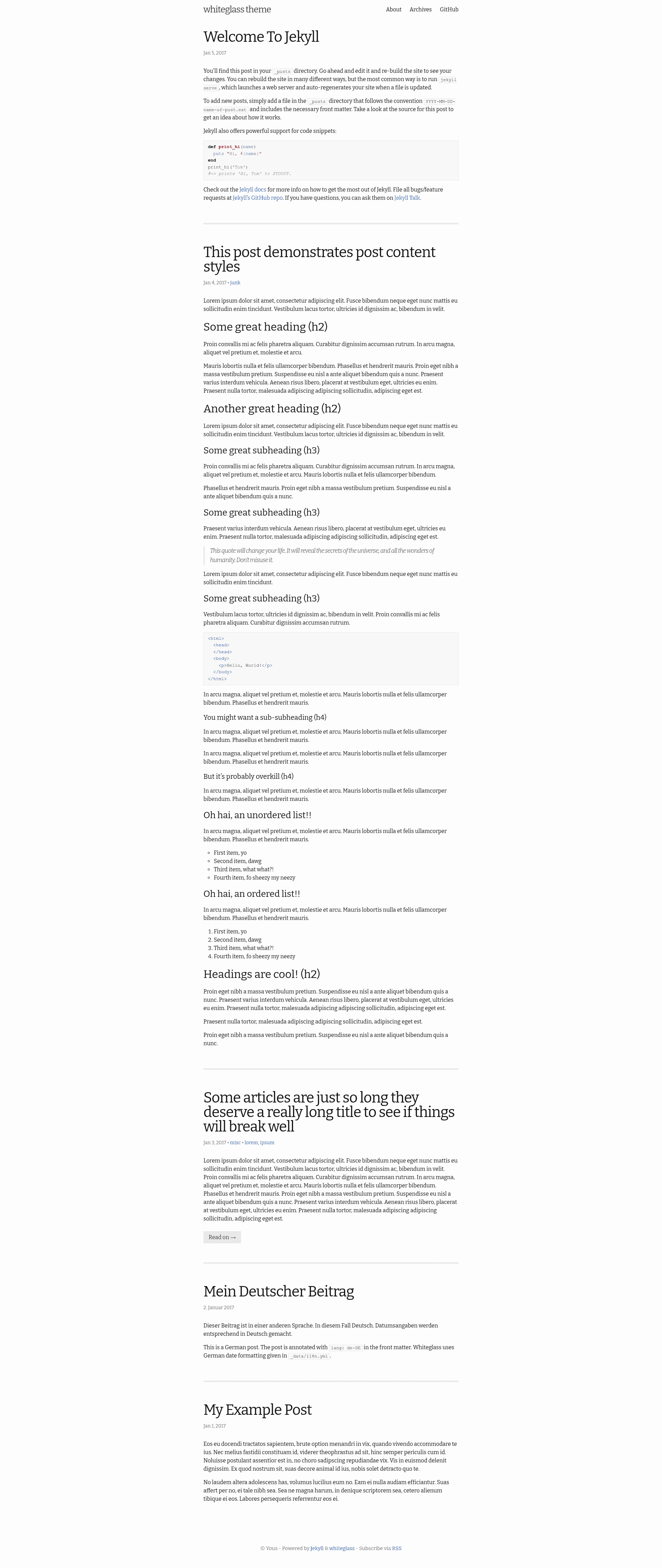 screenshot of whiteglass on template0.com