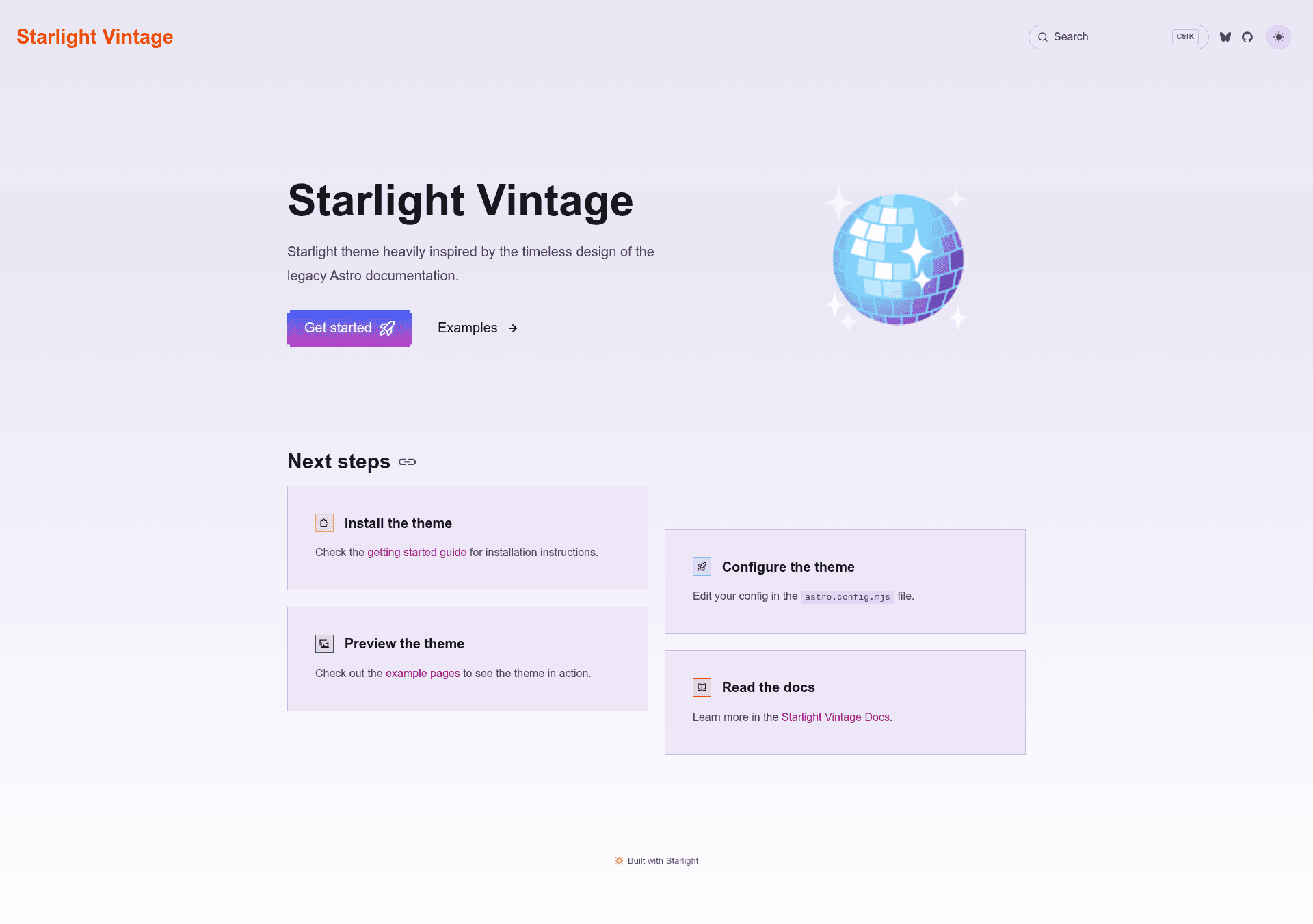 screenshot of Starlight Vintage on template0.com