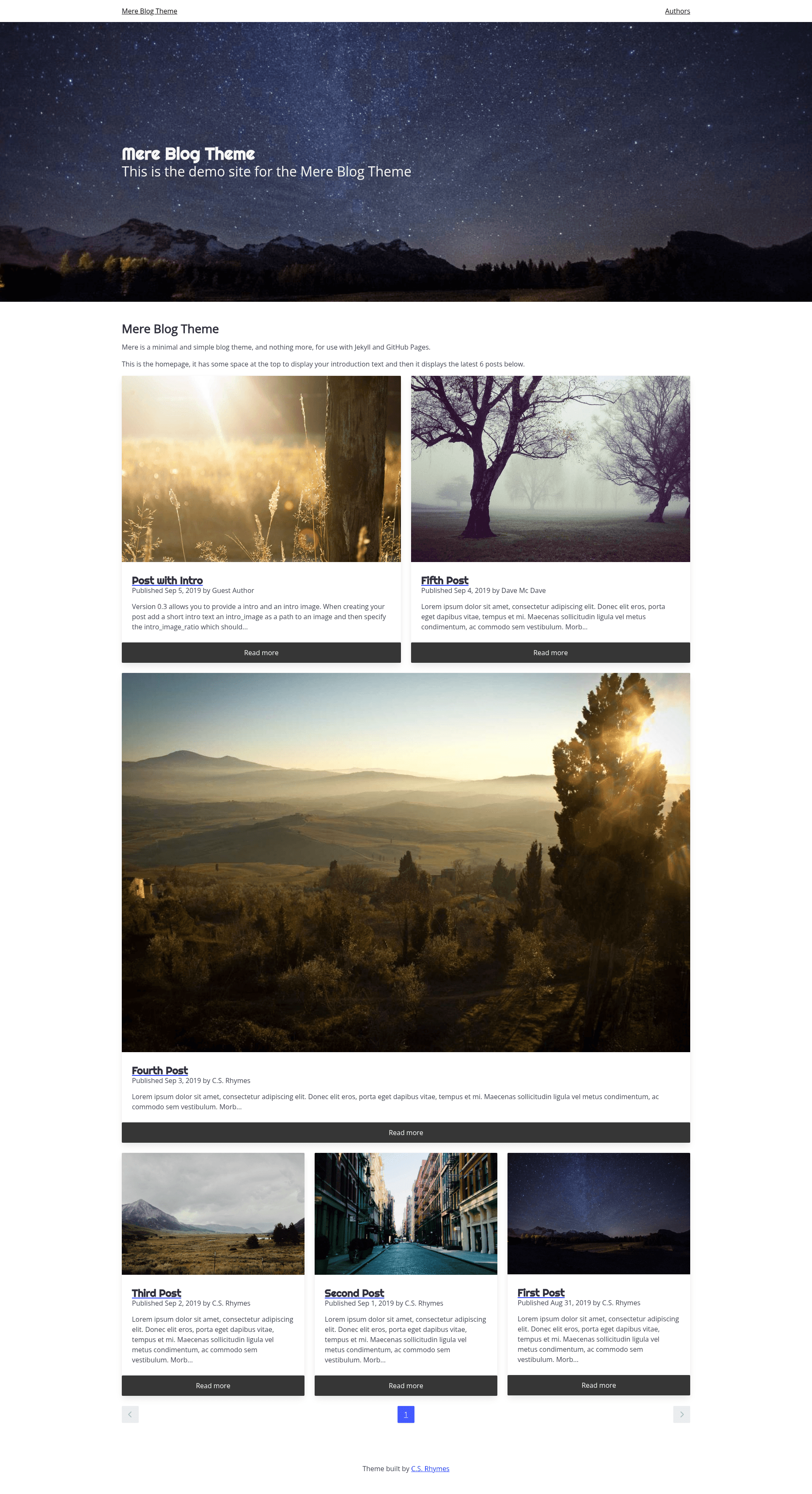 screenshot of Mere Blog Theme on template0.com