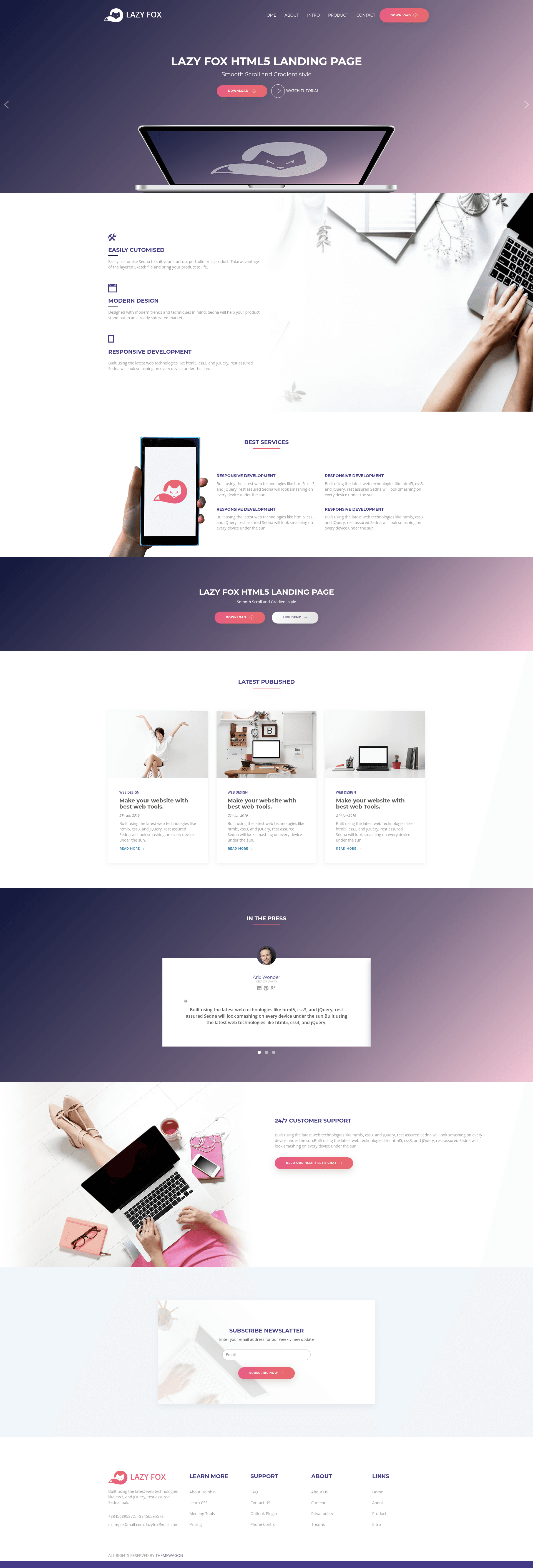 screenshot of Lazy Fox – Free Bootstrap HTML5 Landing Page Template on template0.com
