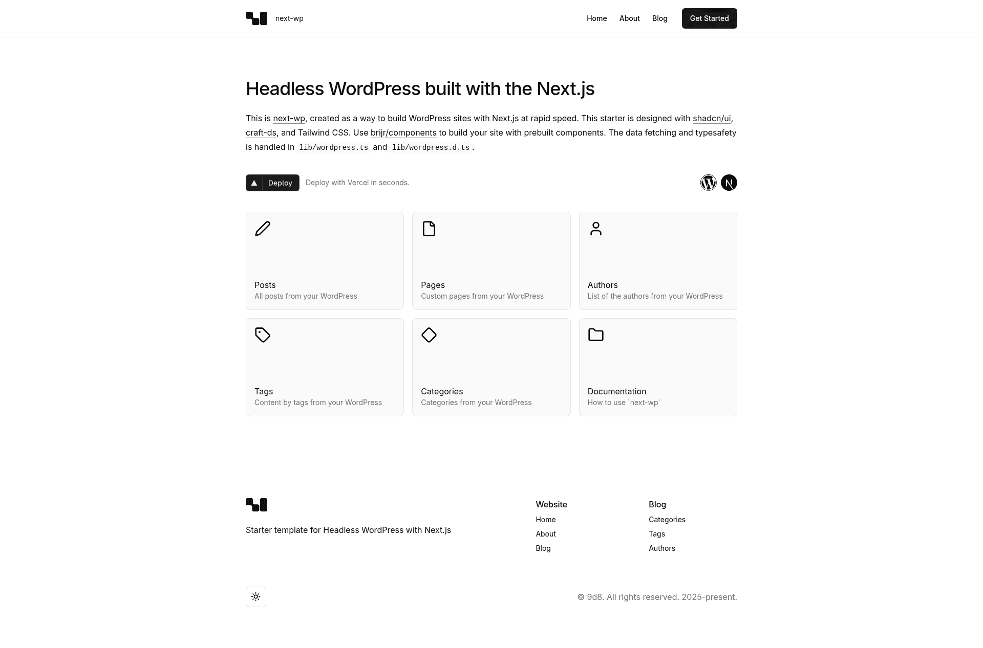 screenshot of Next WP on template0.com