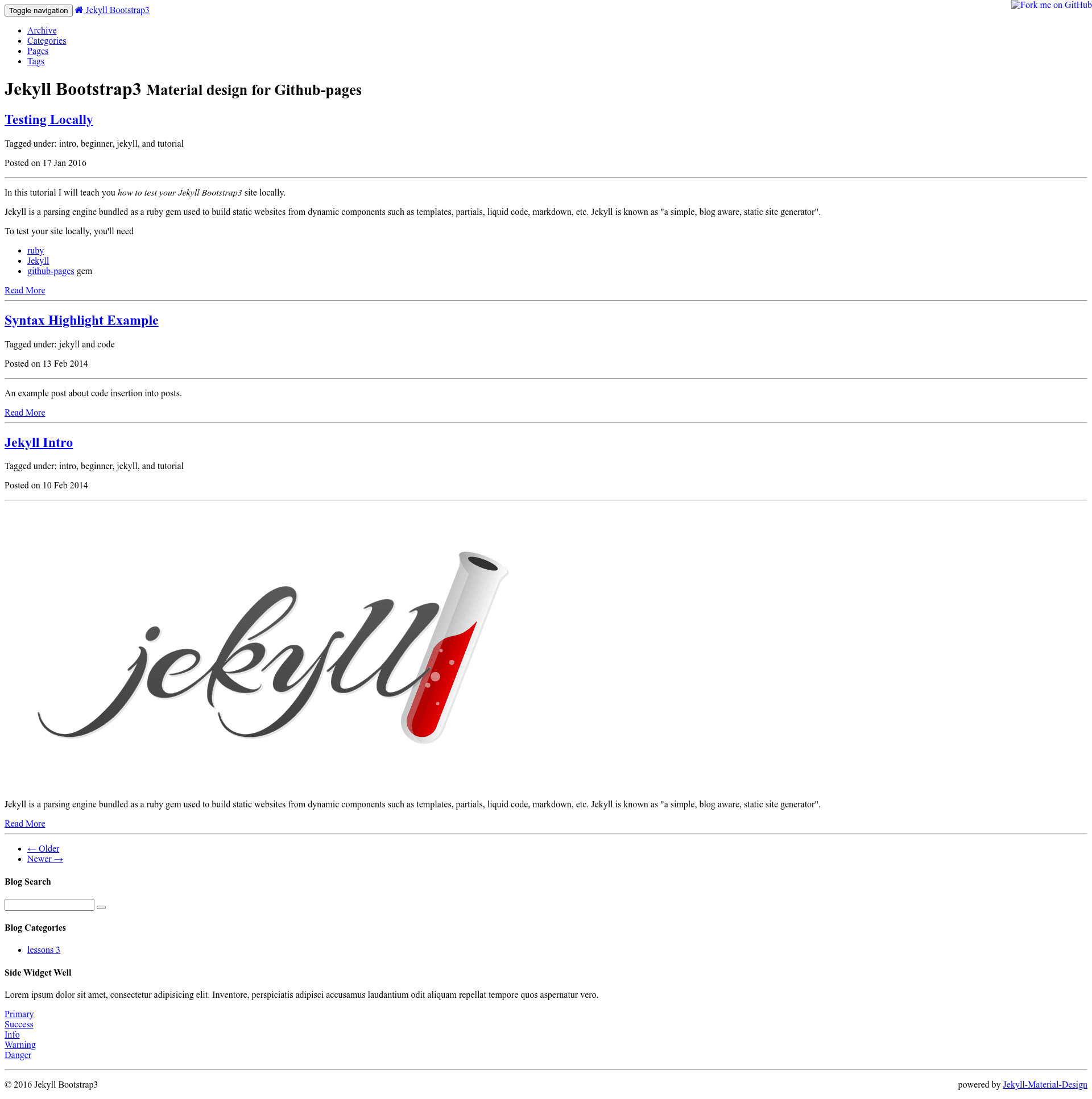 screenshot of Jekyll Material Design on template0.com