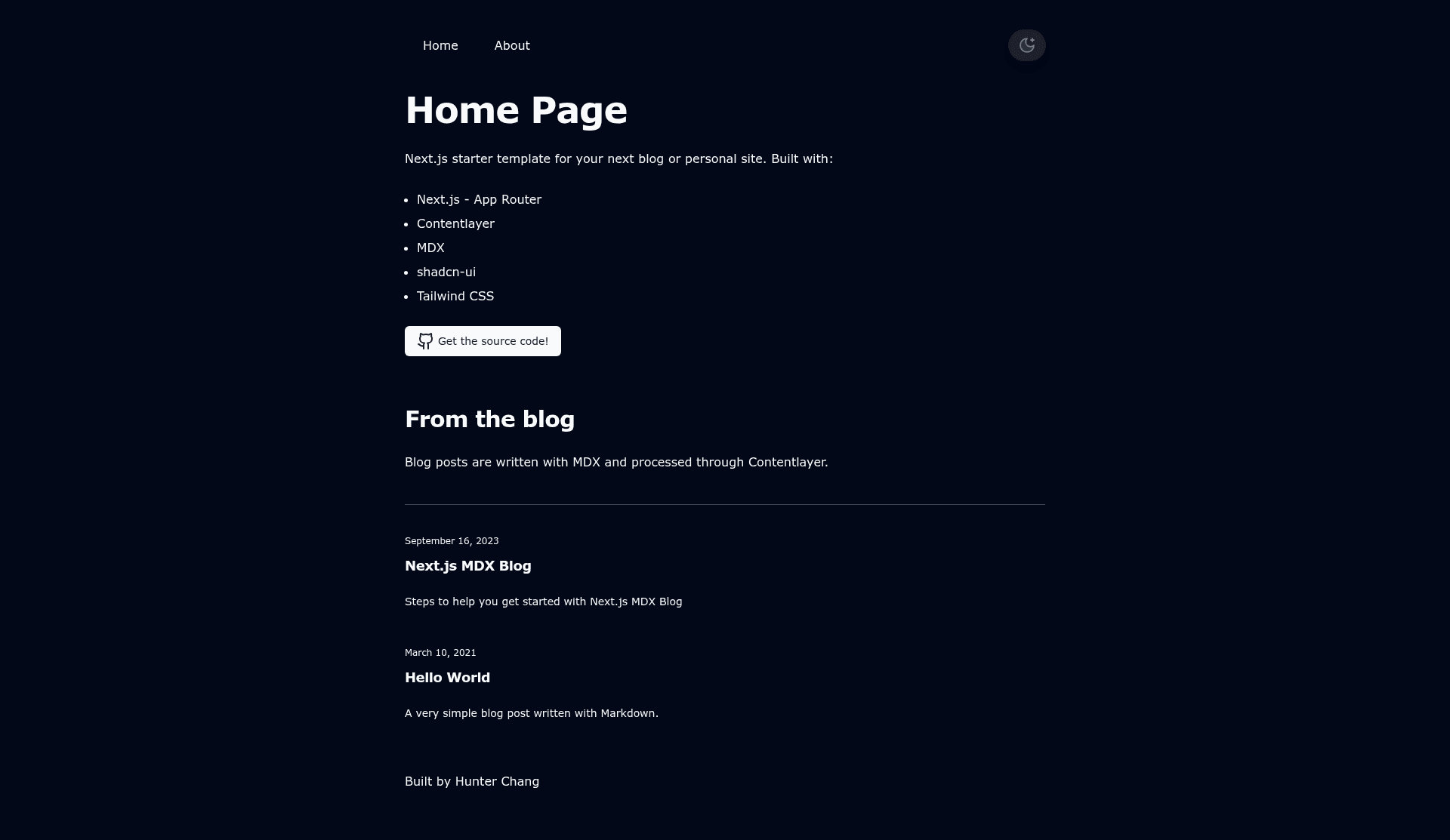 screenshot of NextJS - MDX - shadcn-ui - Tailwind - Blog on template0.com