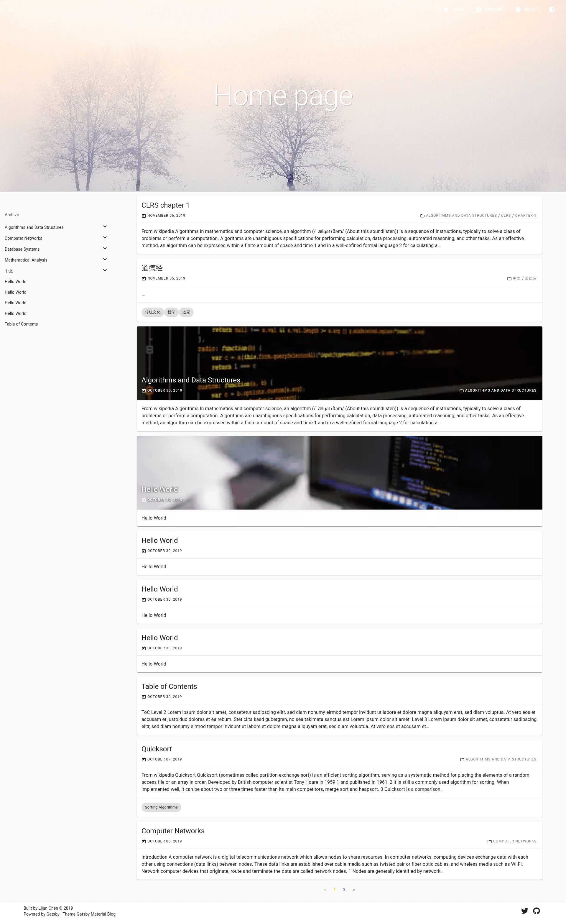 screenshot of Gatsby Theme Material Blog on template0.com