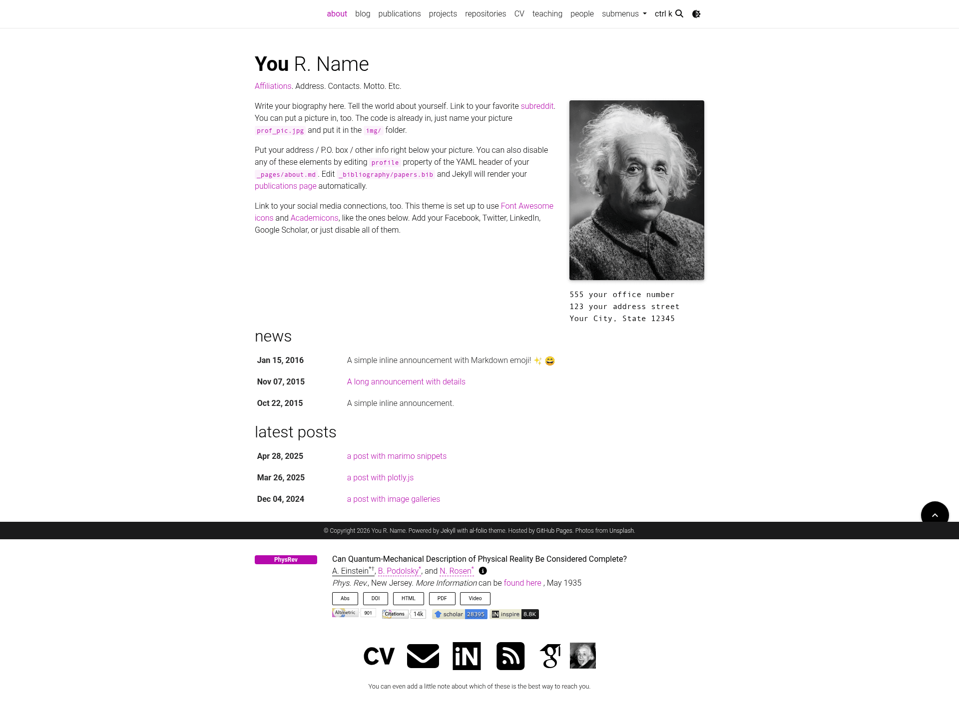 screenshot of al-folio on template0.com