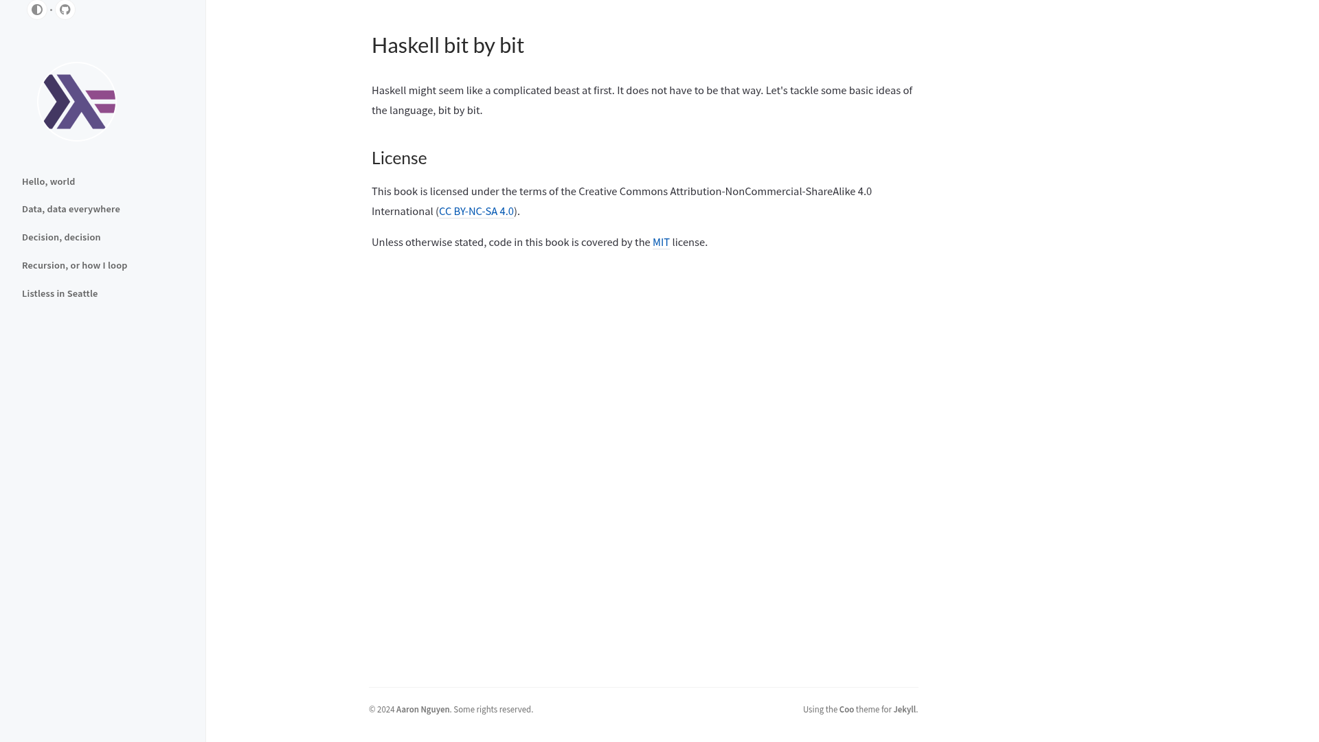 screenshot of Haskell bit by bit on template0.com