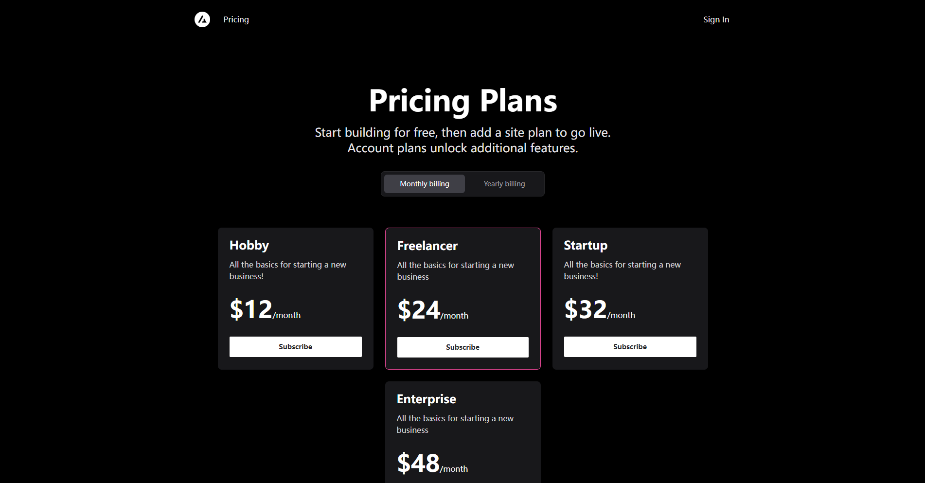 Stripe Subscription Starter preview