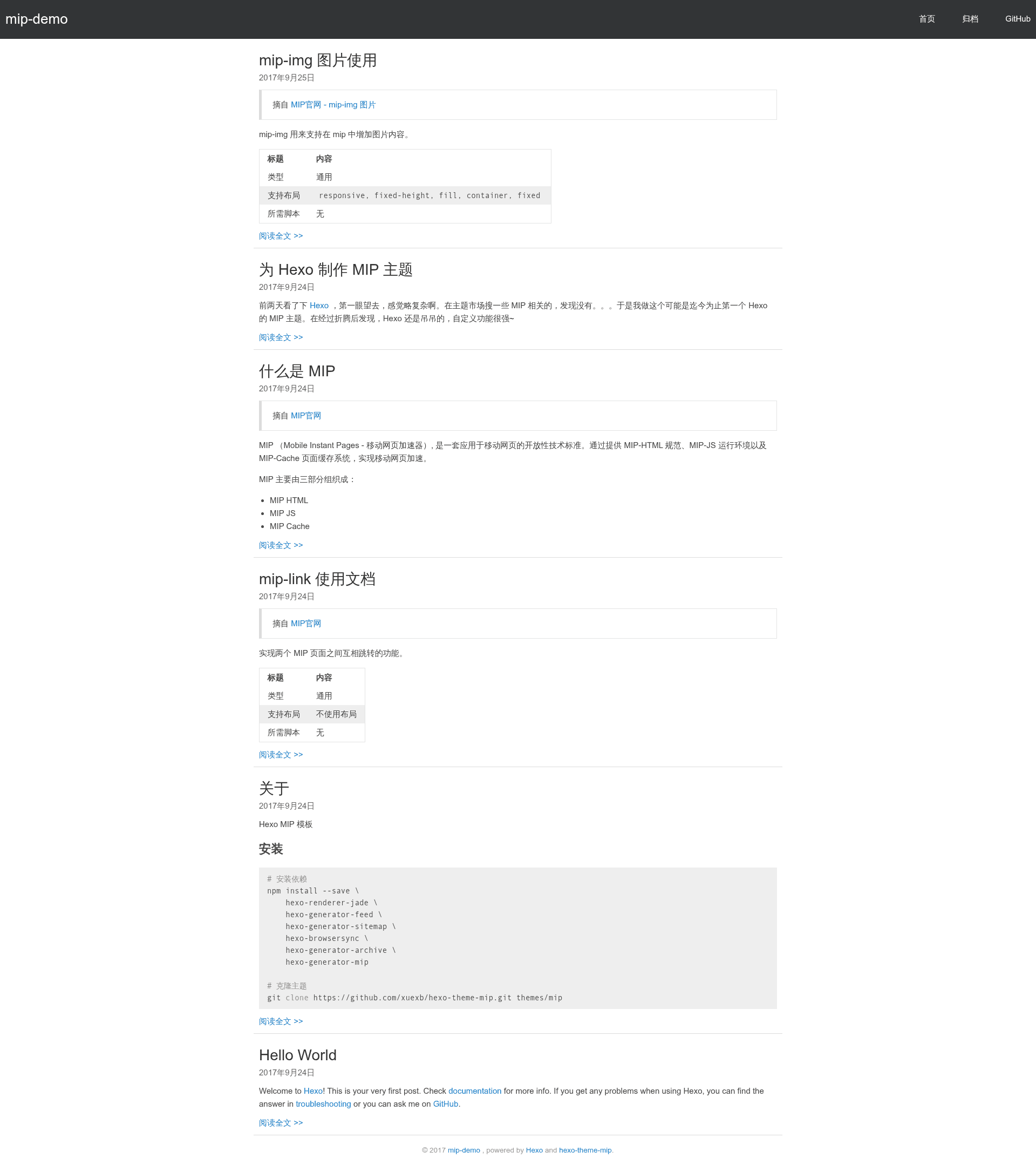 screenshot of Hexo Theme MIP on template0.com